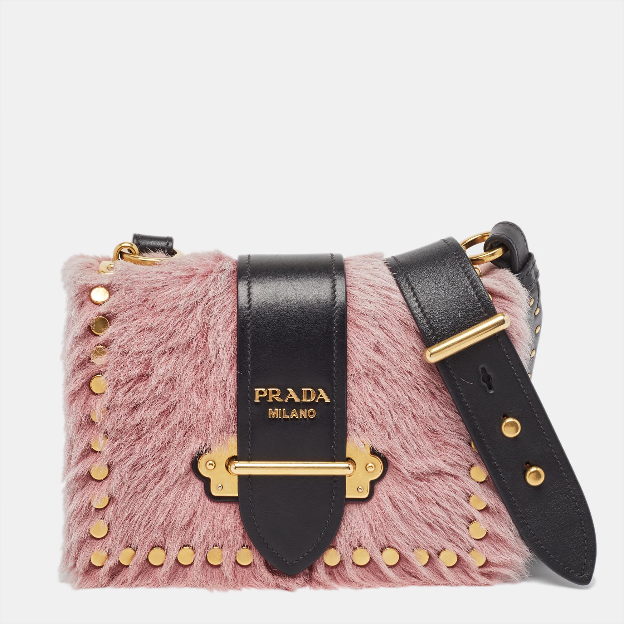Pre-owned Prada Black/pink Leather And Calfhair Cahier Flap Shoulder Bag
