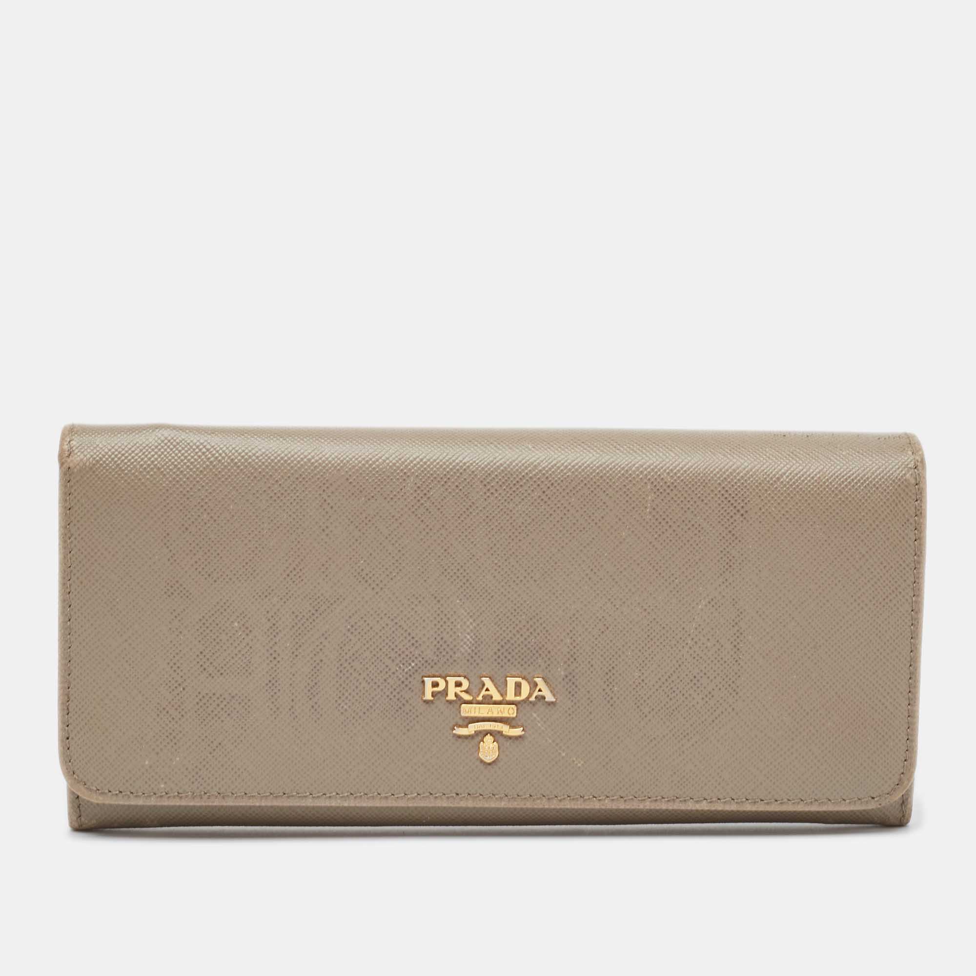 Pre-owned Prada Grey Saffiano Leather Flap Continental Wallet