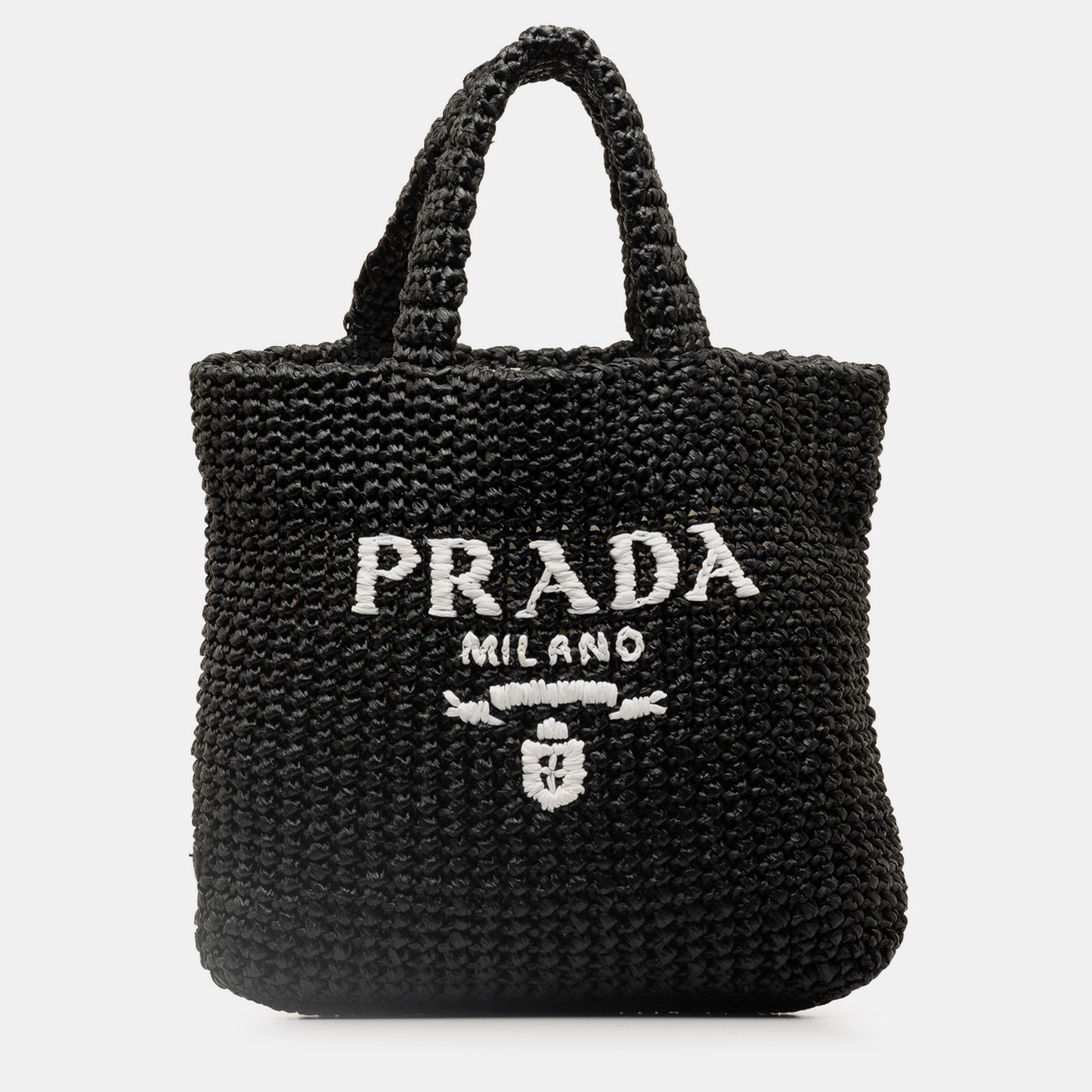 

Prada Small Raffia Logo Tote, Black