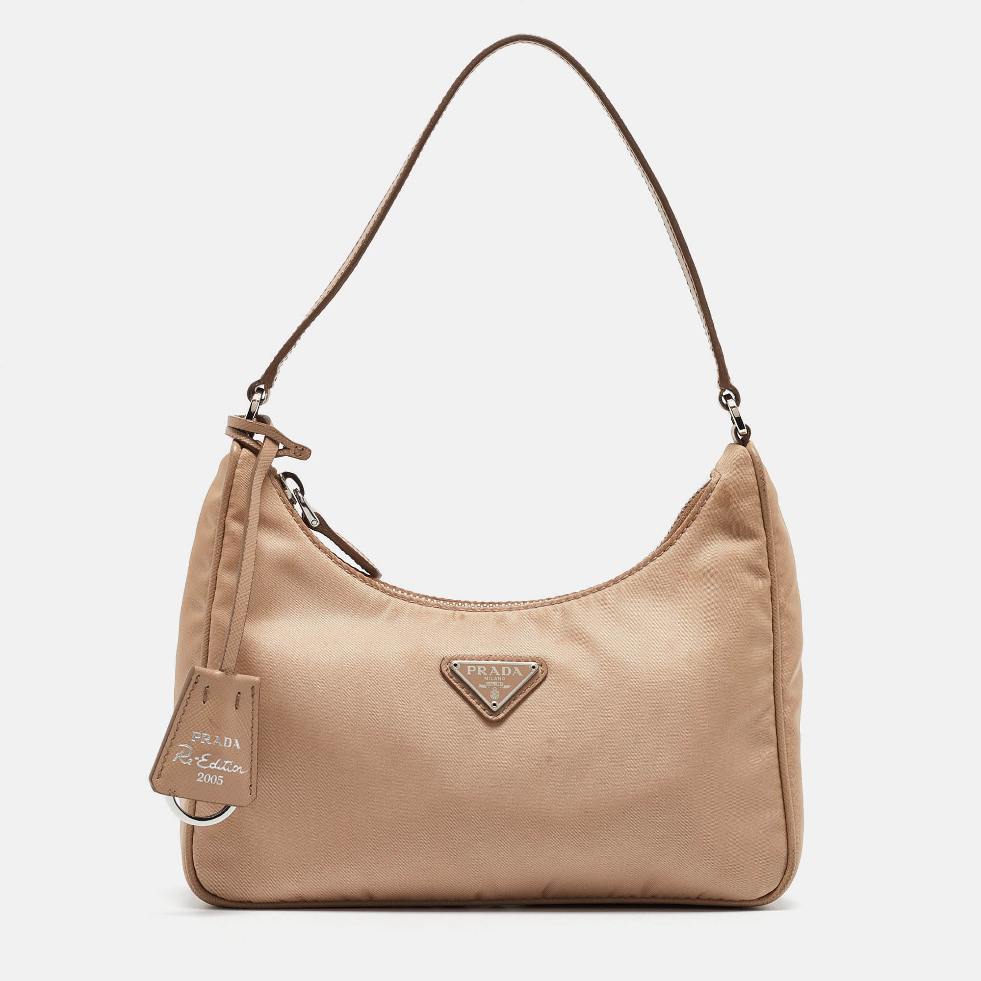 

Prada Beige Nylon and Leathre Re-Edition 2005 Baguette Bag