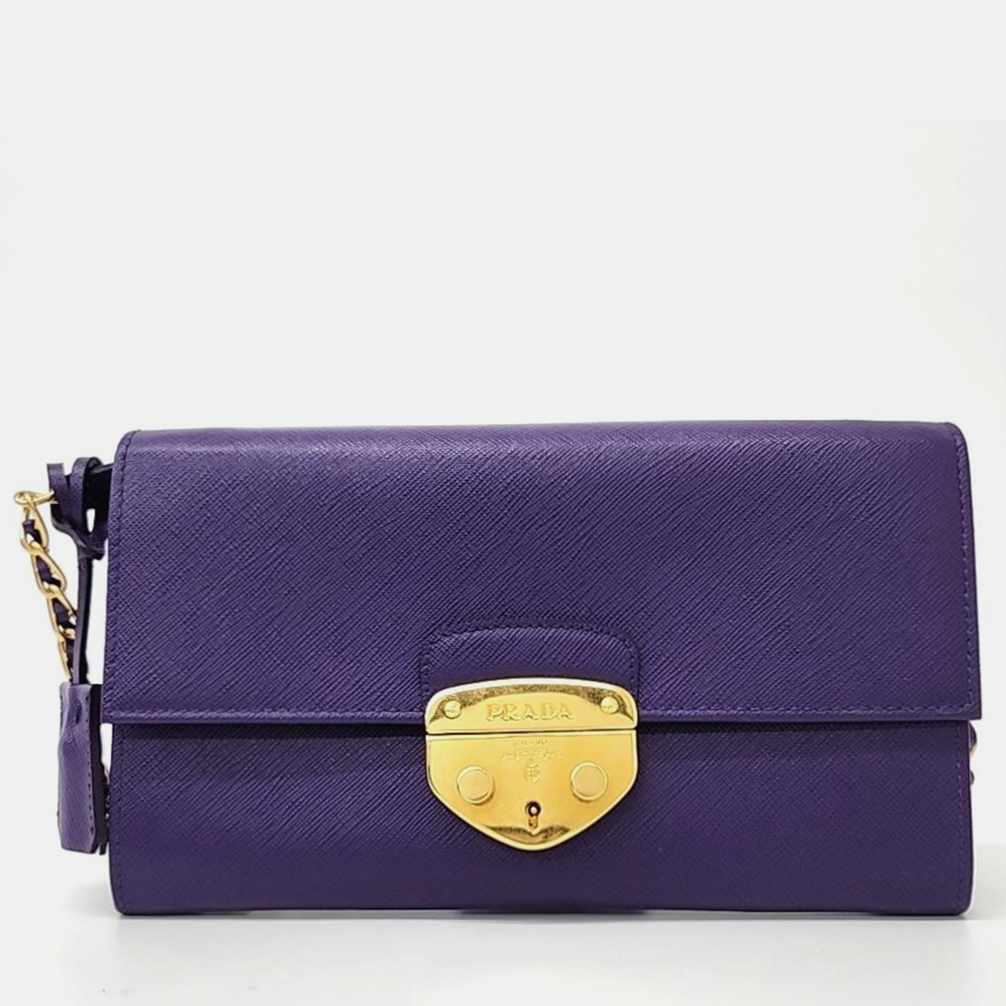 Pre-owned Prada Purple Saffiano Leather Mini Crossbody Bag