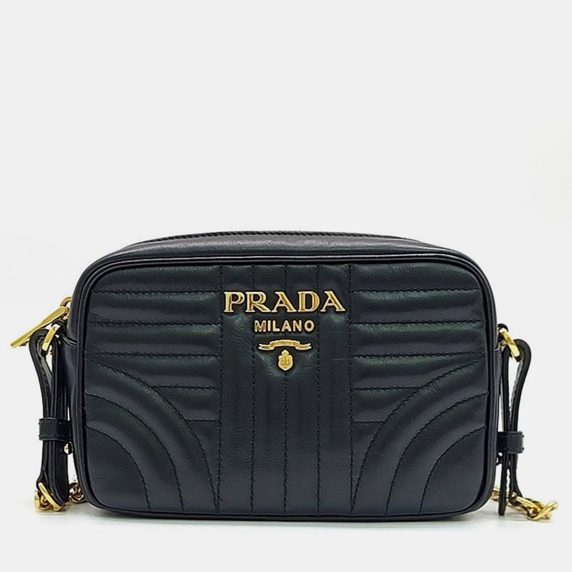 

Prada Soft Calf Diagam Crossbody Bag, Black