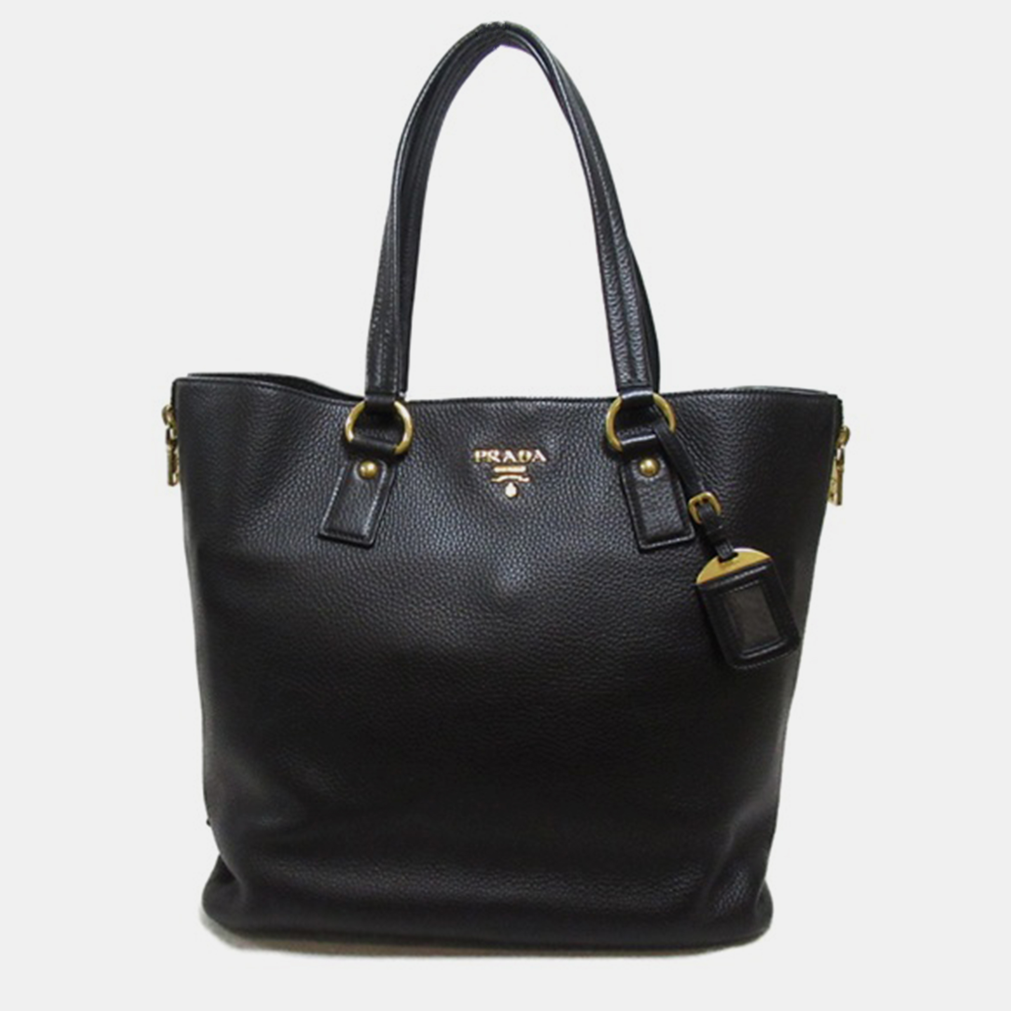 

Prada Black Leather Vitello Daino Side Zip Shopper Bag