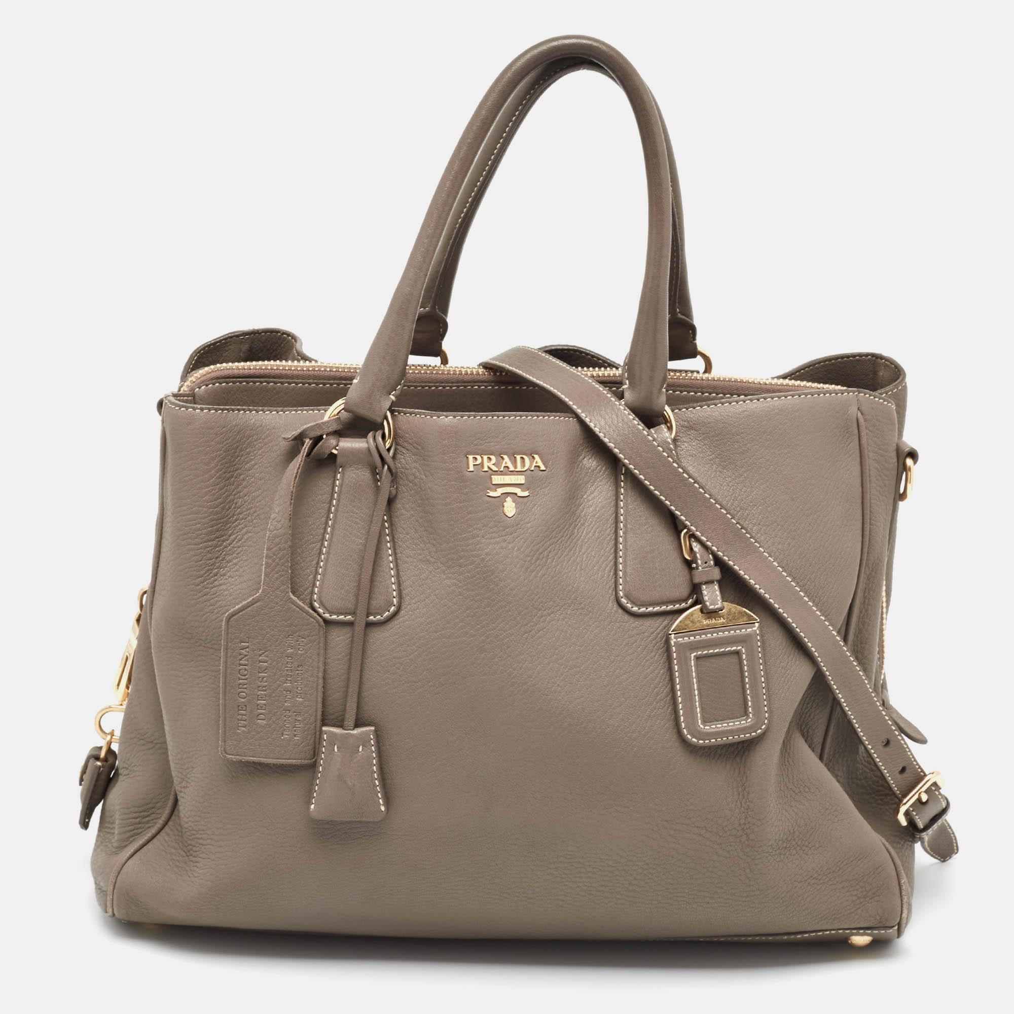 

Prada Beige Leather Zipped Shoulder Bag