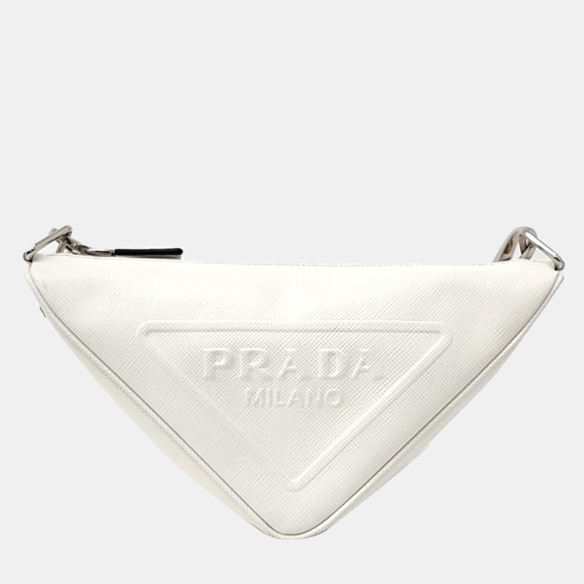 

Prada White Leather Triangle Logo Shoulder Bag