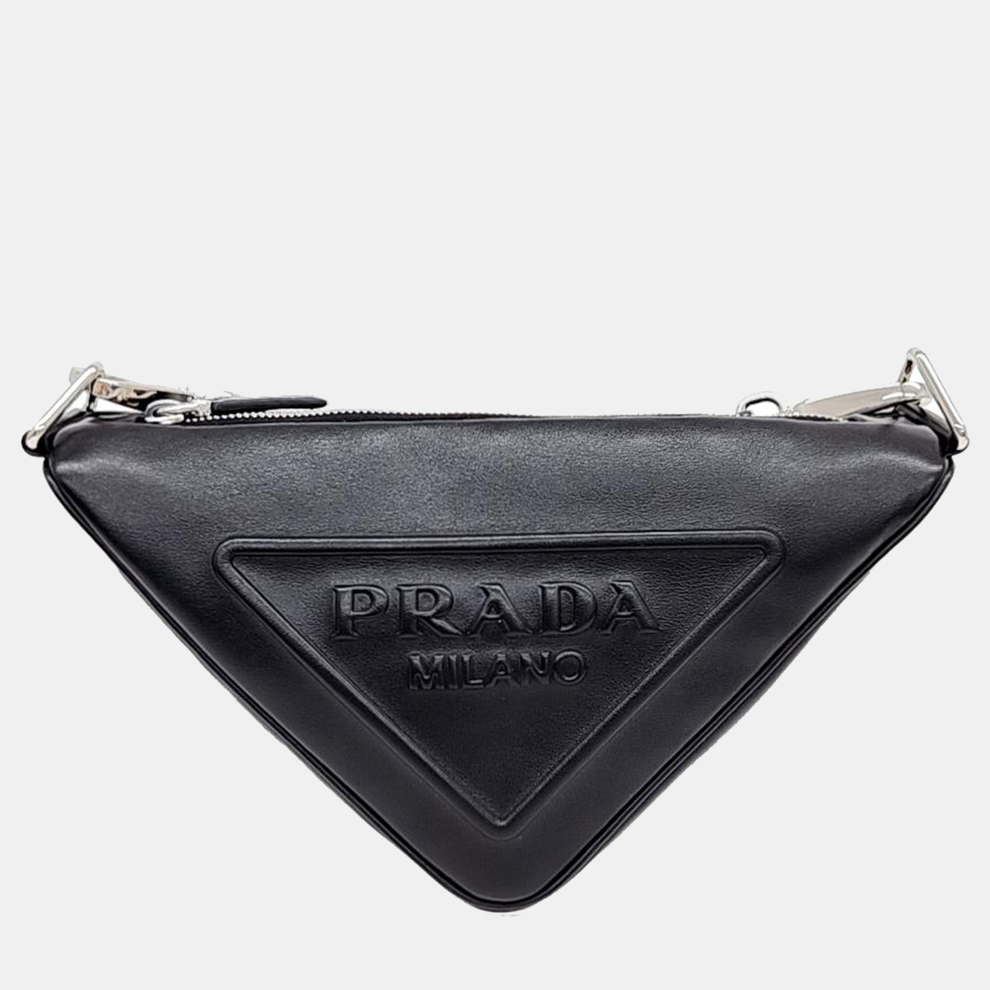 

Prada Black Leather Triangle Logo Shoulder Bag