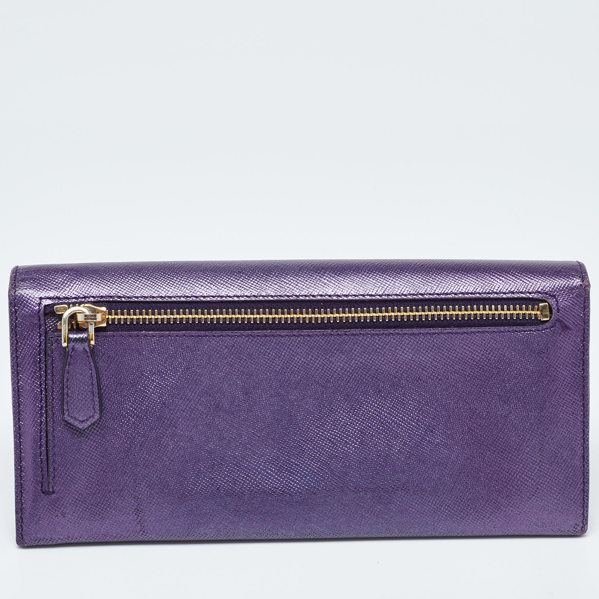 Prada Purple Saffiano Leather Logo Flap Continental Wallet 