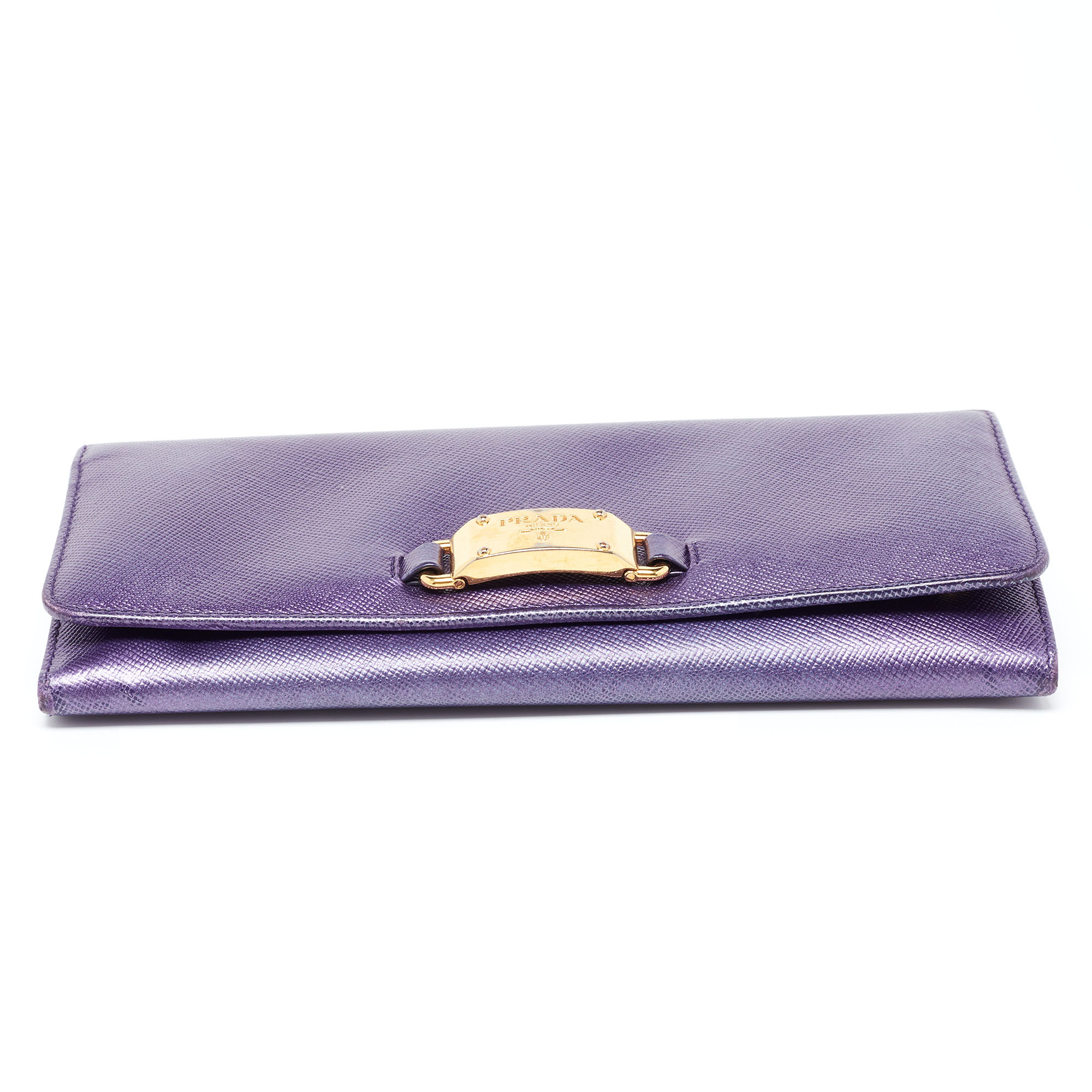 Prada Purple Saffiano Leather Logo Flap Continental Wallet 