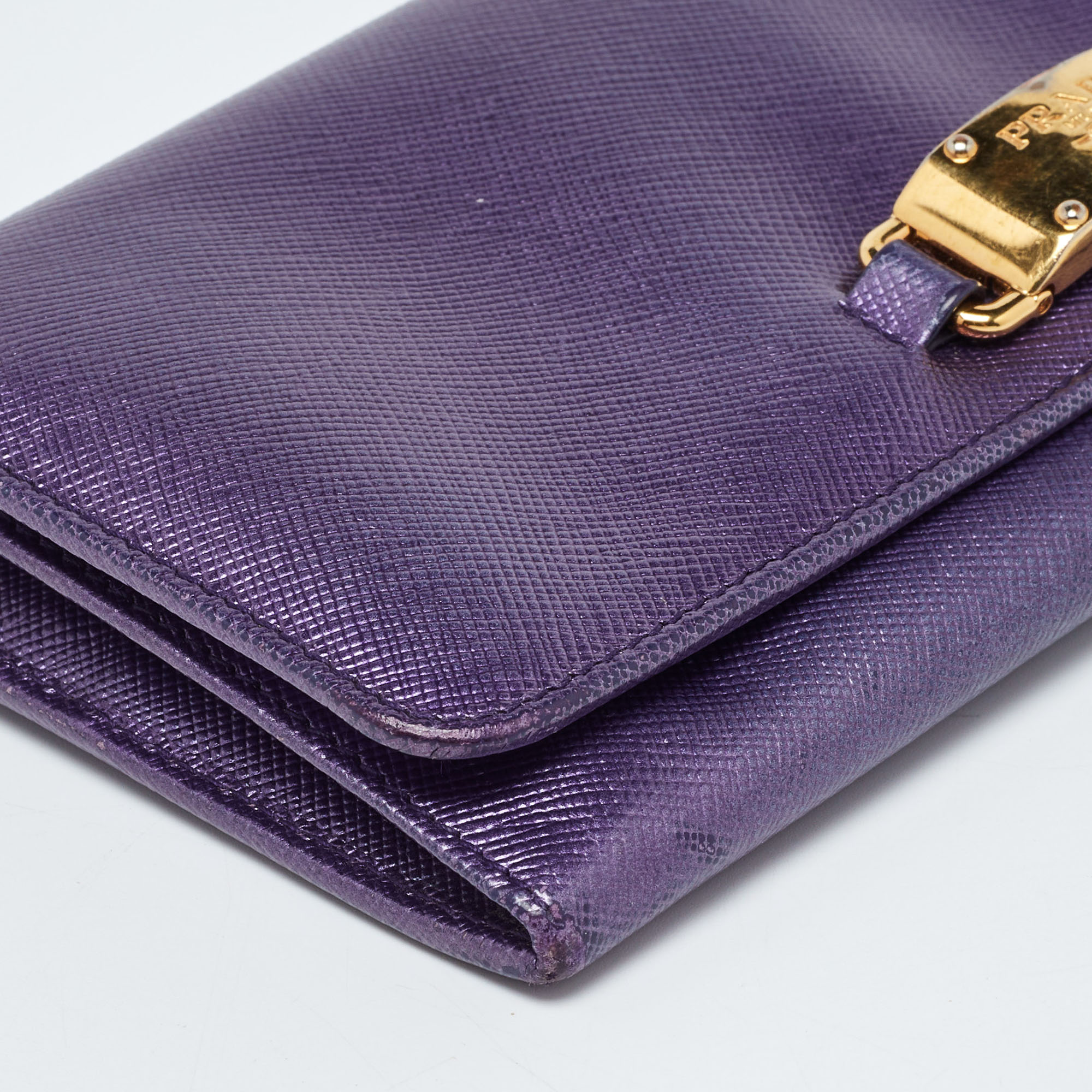 Prada Purple Saffiano Leather Logo Flap Continental Wallet 