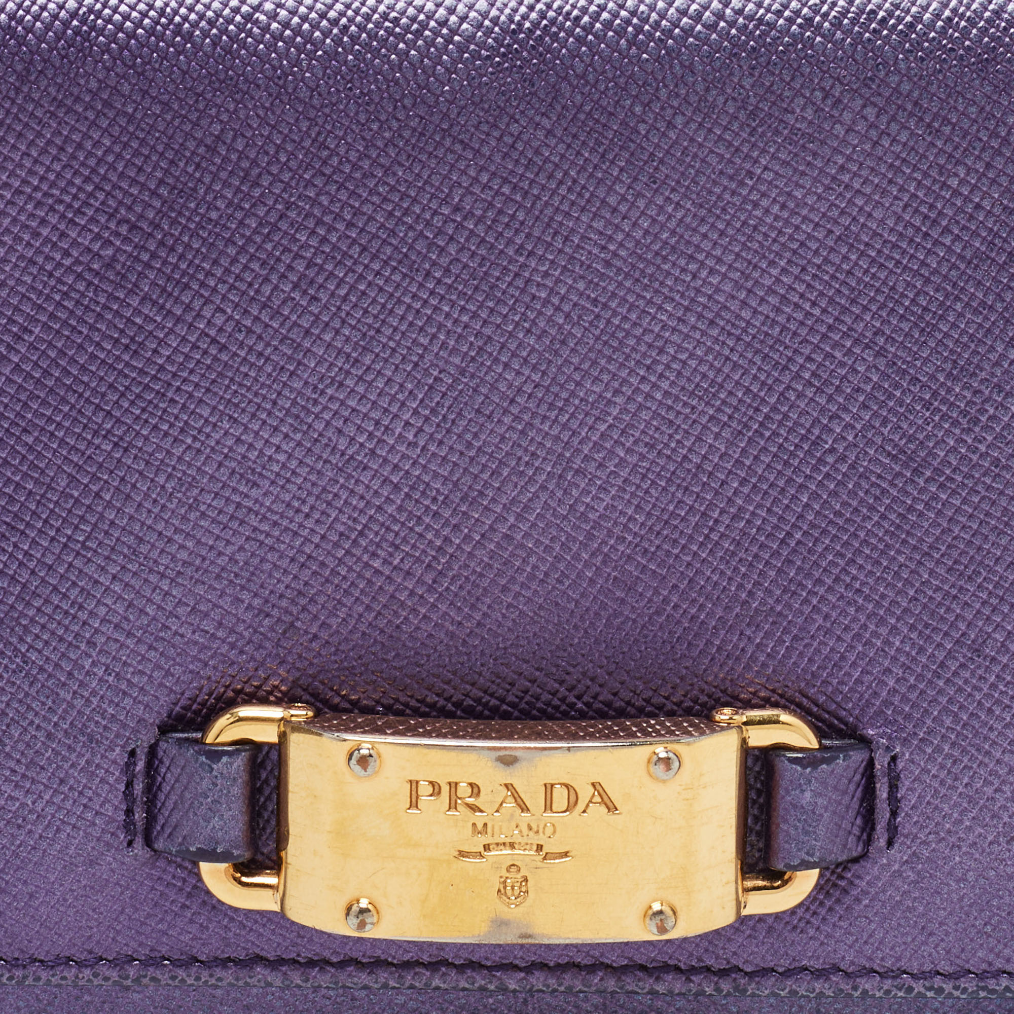 Prada Purple Saffiano Leather Logo Flap Continental Wallet 