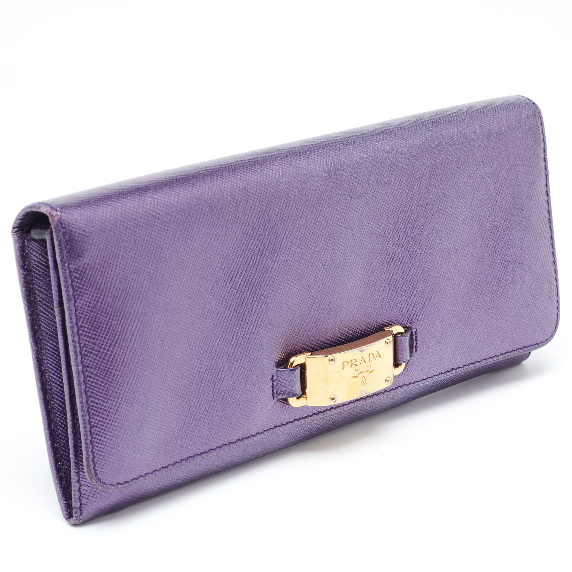 Prada Purple Saffiano Leather Logo Flap Continental Wallet 