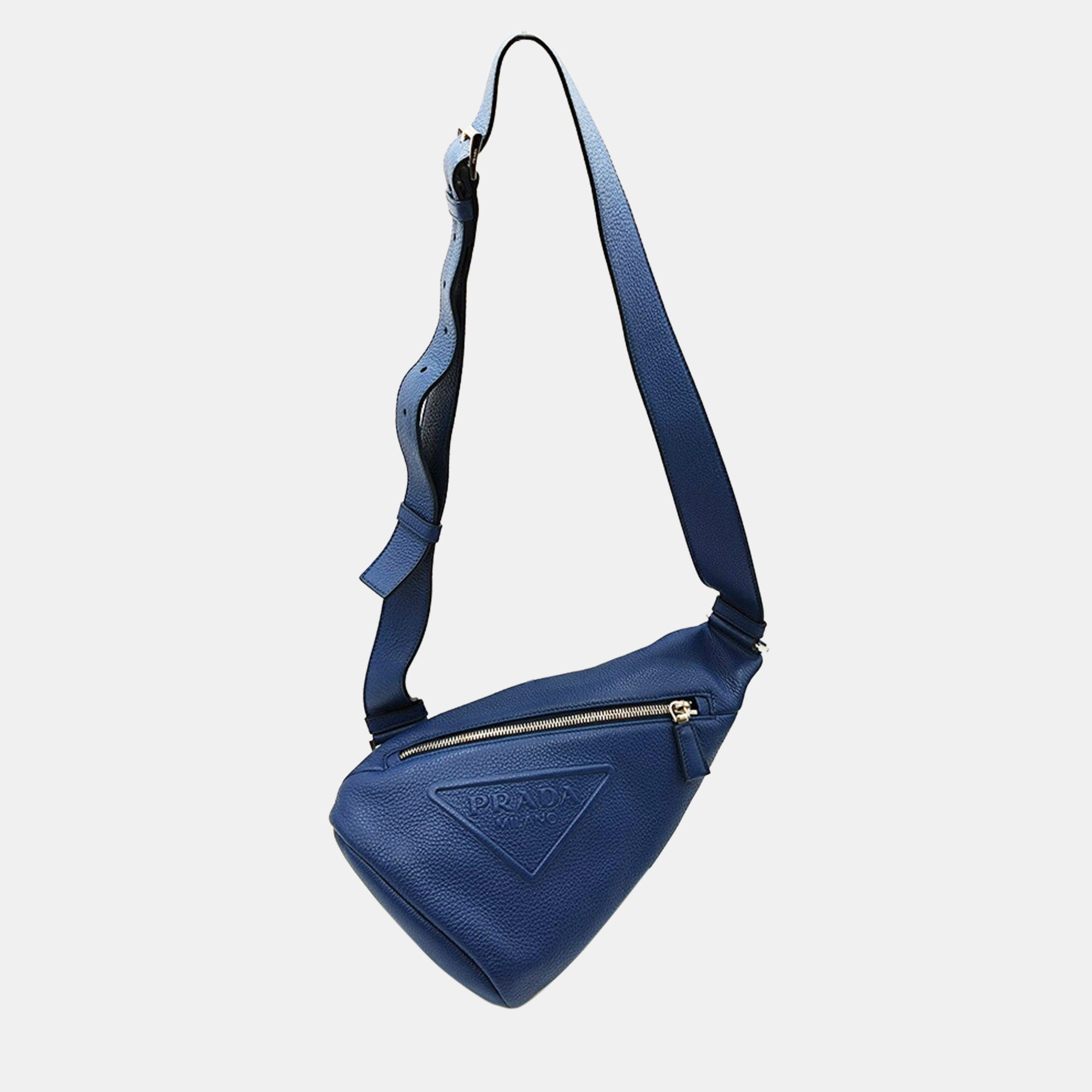 

Prada Blue Leather Vitello Danio Triangle Bag