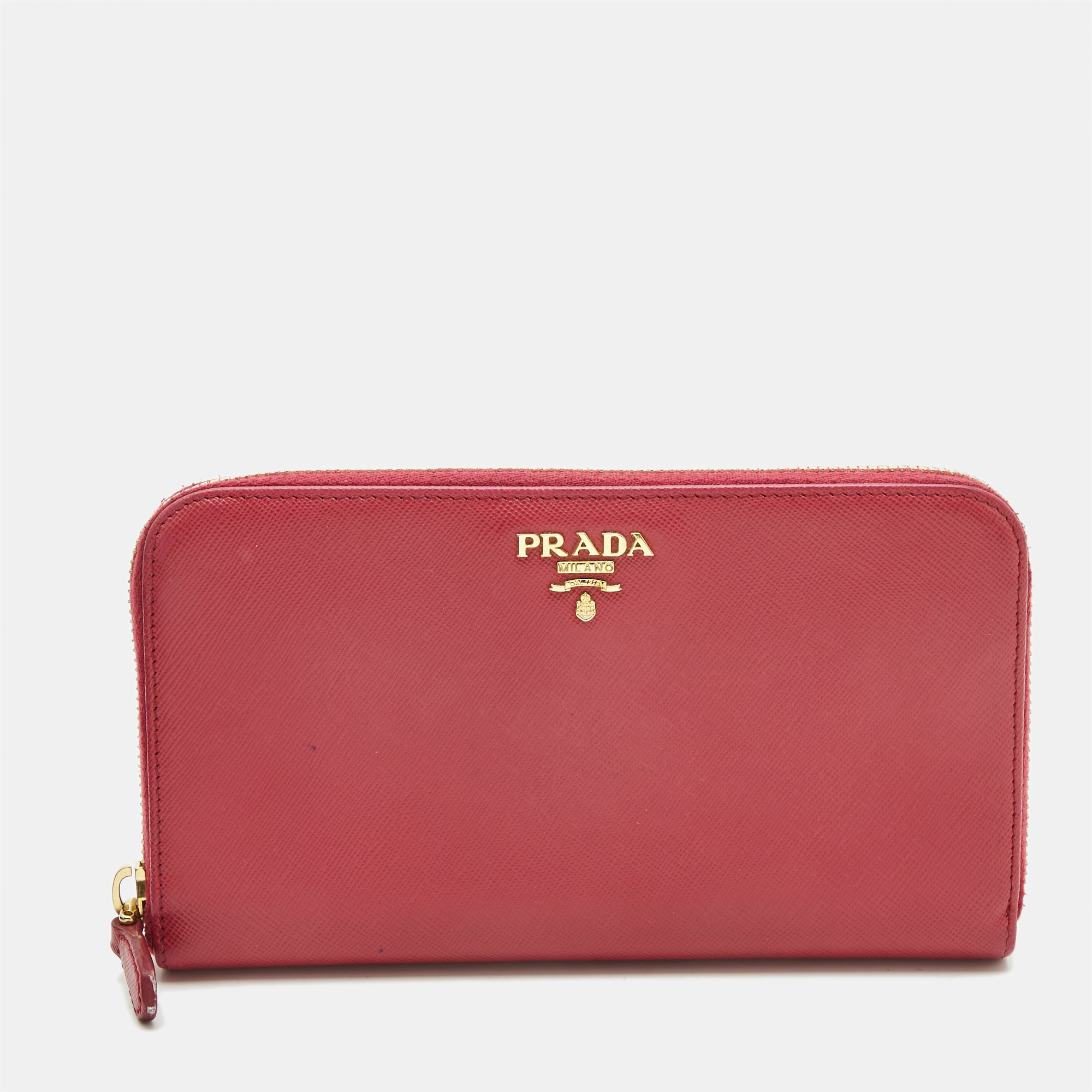 

Prada Fuchsia Saffiano Metal Leather Logo Zip Around Wallet, Pink