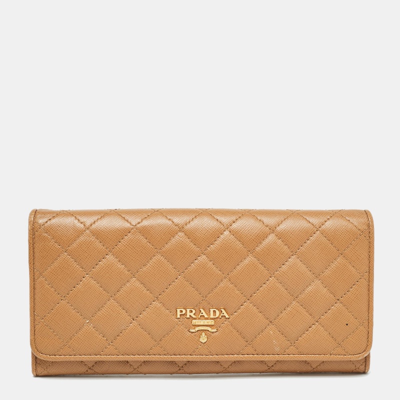 

Prada Brown Quilted Saffiano Metal Leather Logo Flap Wallet