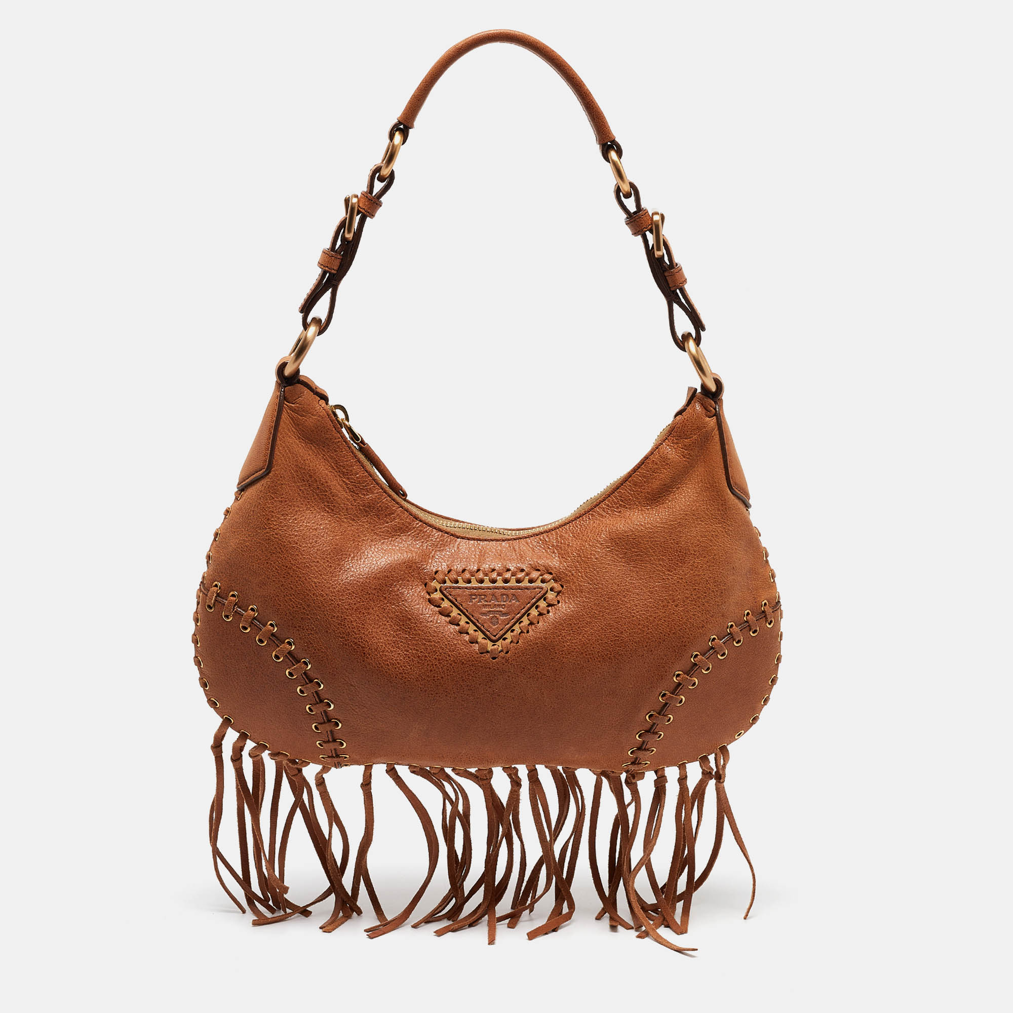 

Prada Brown Leather Tassel Baguette Bag