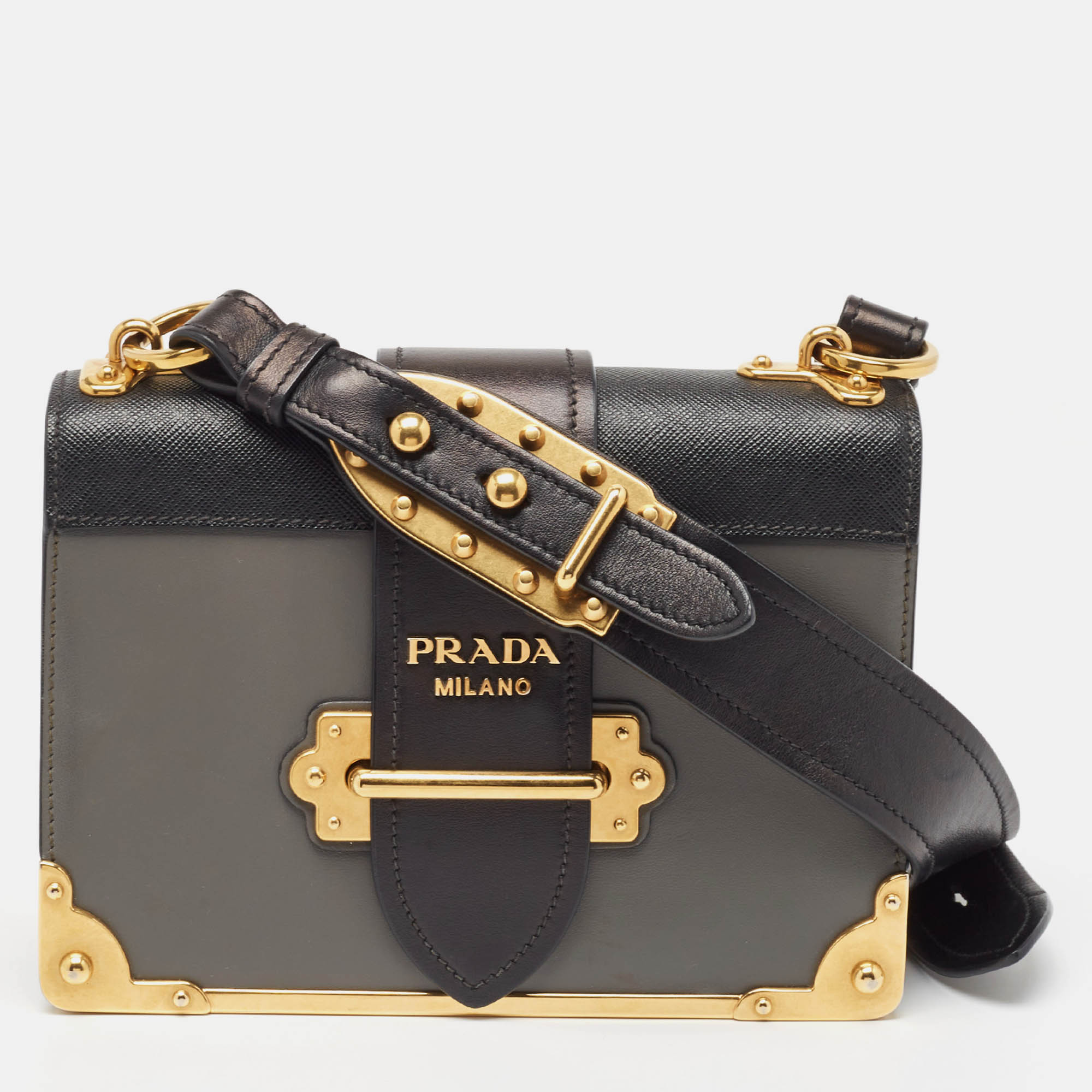 

Prada Black/Grey Saffiano Leather Cahier Flap Shoulder Bag
