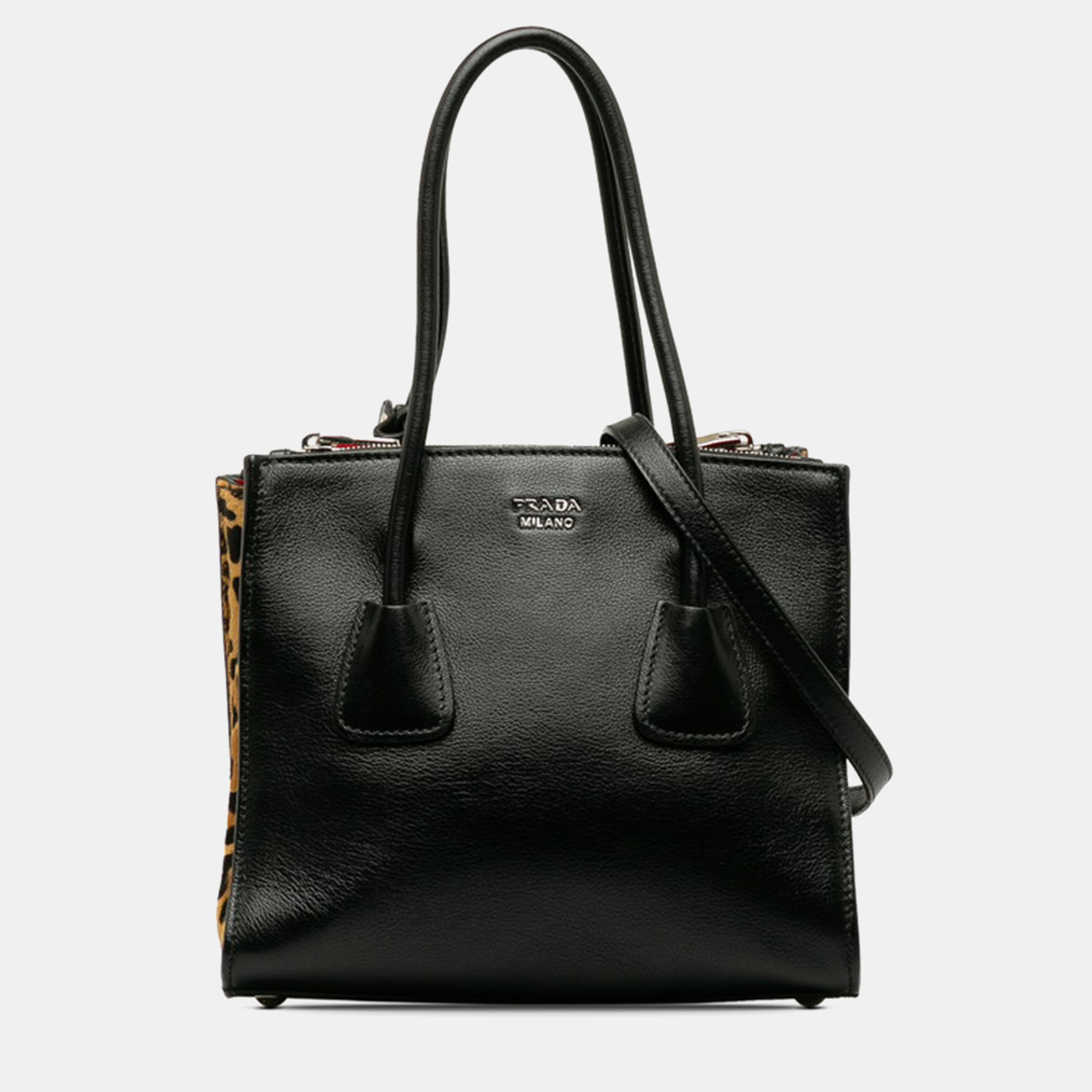 

Prada Black Glace Calf Leather Twin Pocket Tote Bag