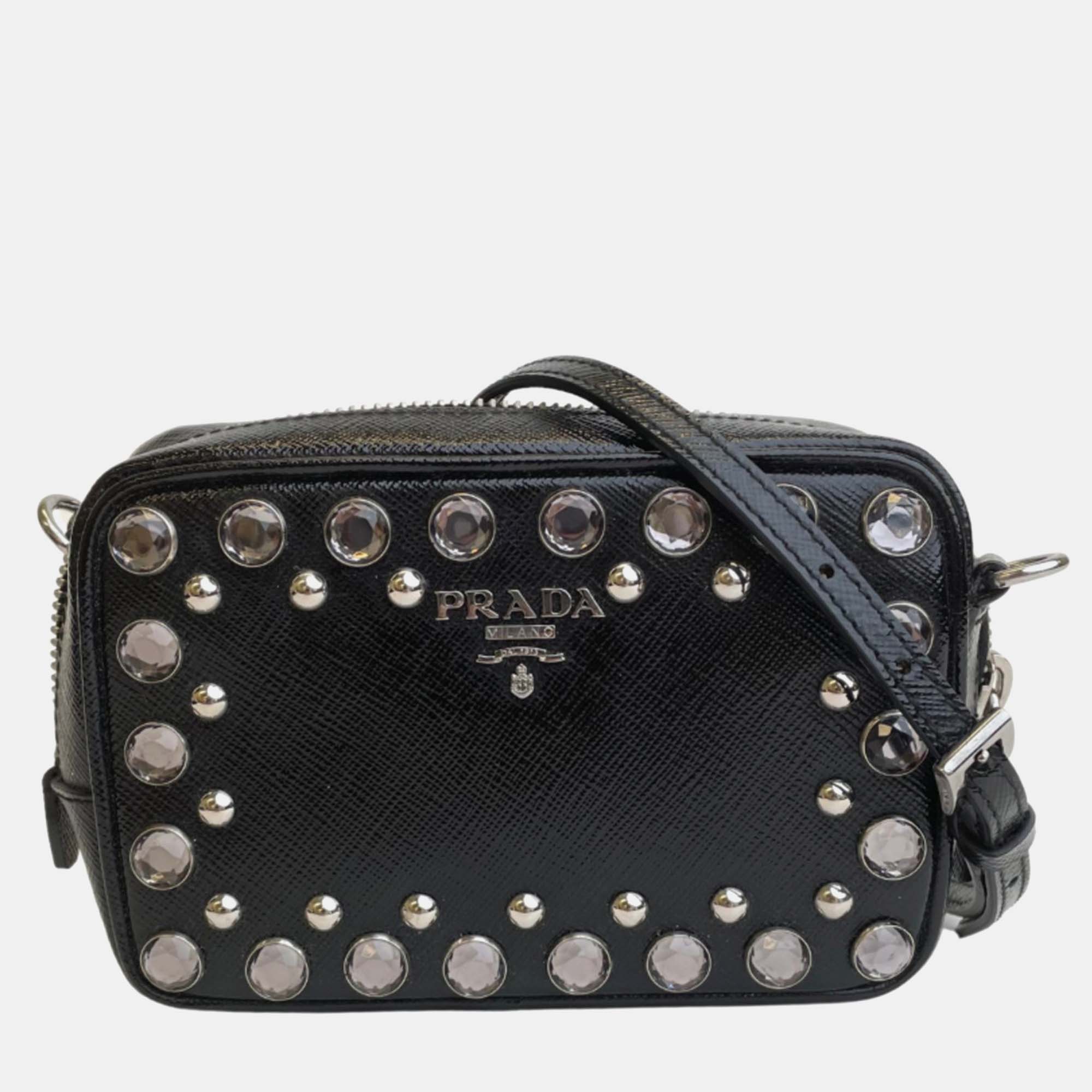 

Prada Black Saffiano Vernice Jeweled Crossbody Camera Bag