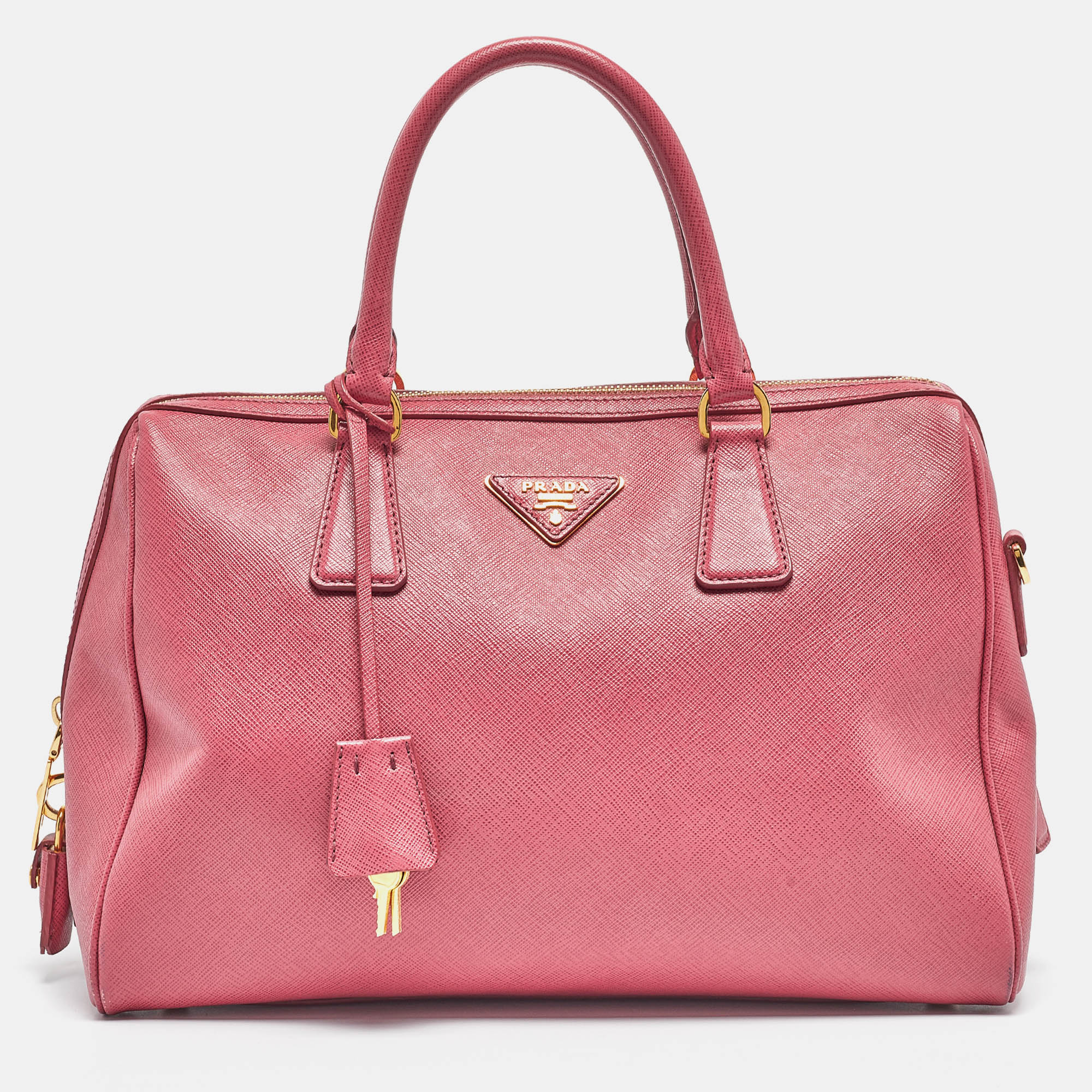 Pre-owned Prada Pink Saffiano Lux Leather Bowler Bag