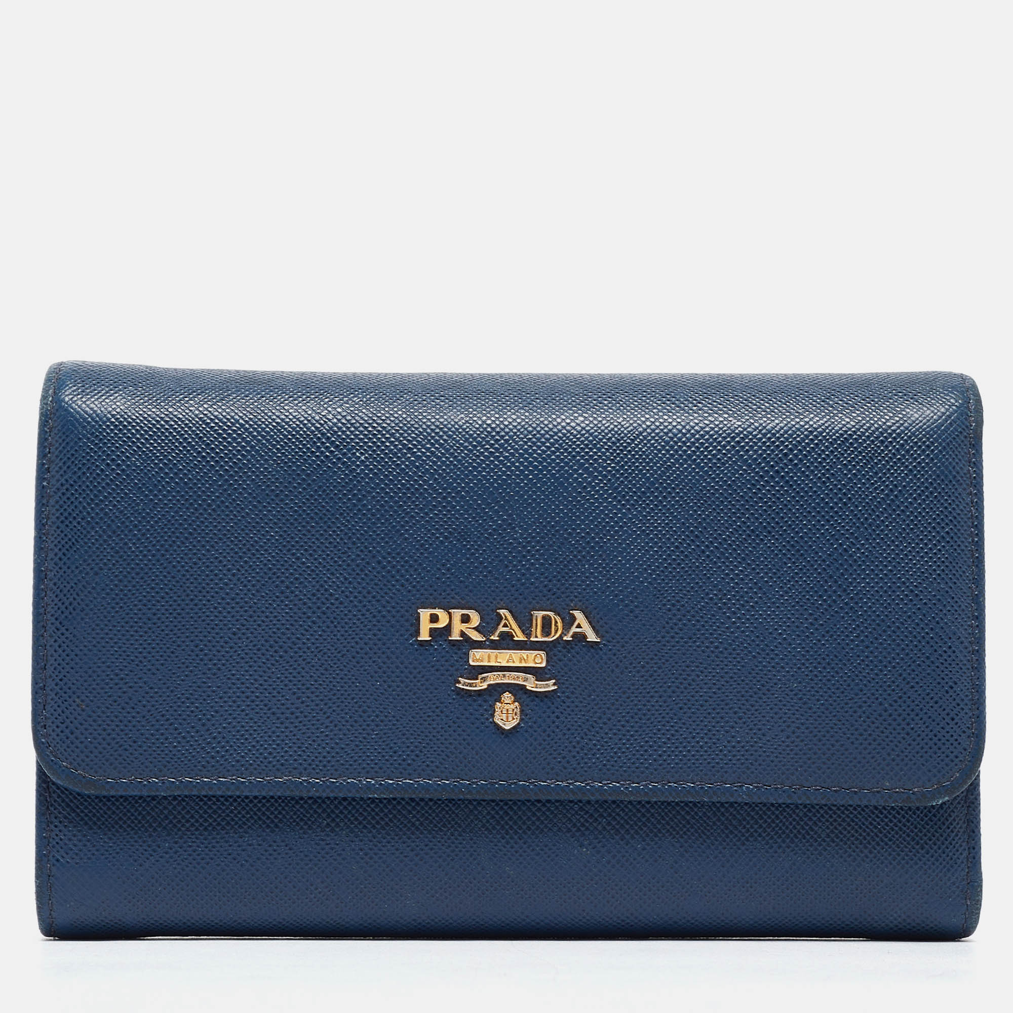 

Prada Blue Saffiano Leather Tri Fold Wallet