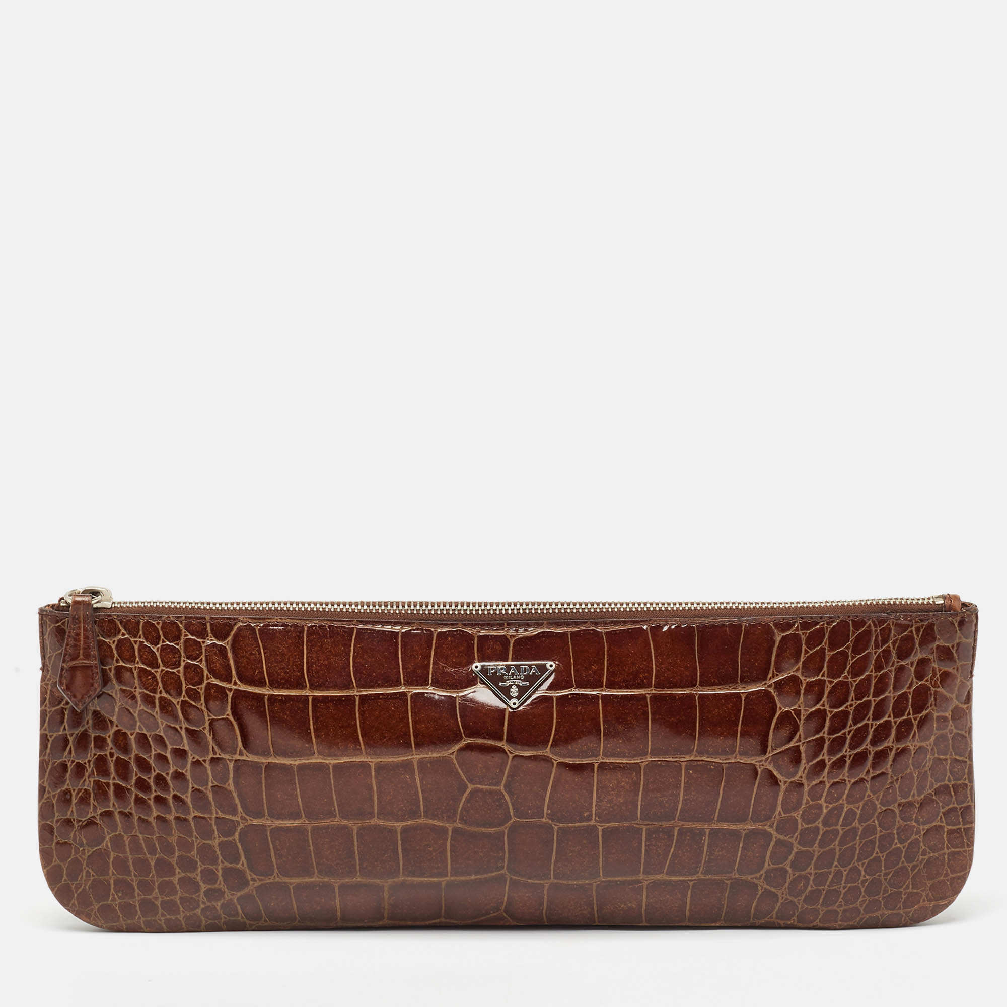 

Prada Brown Crocodile Zip Long Pouch