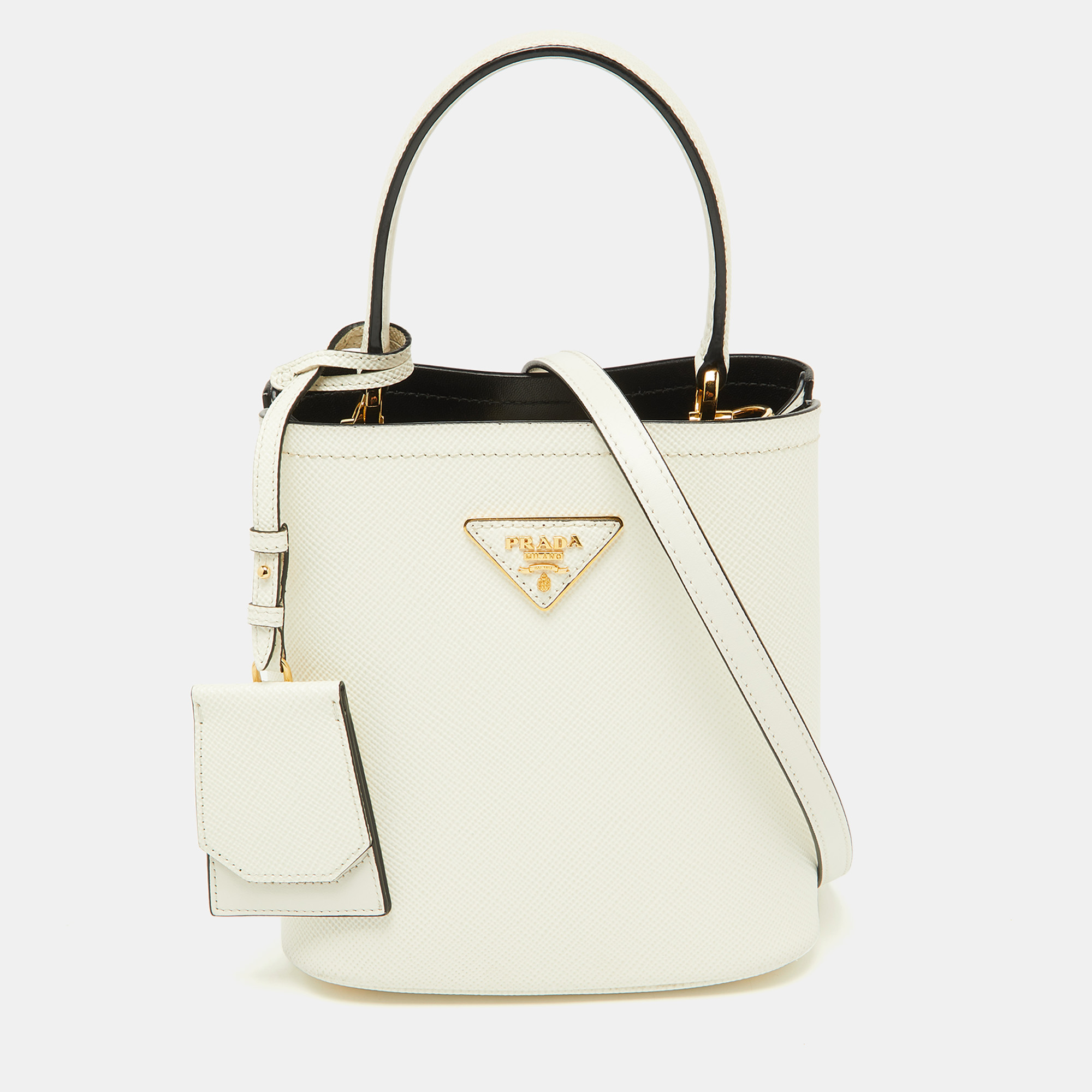 

Prada White Saffiano Leather Small Panier Top Handle Bag