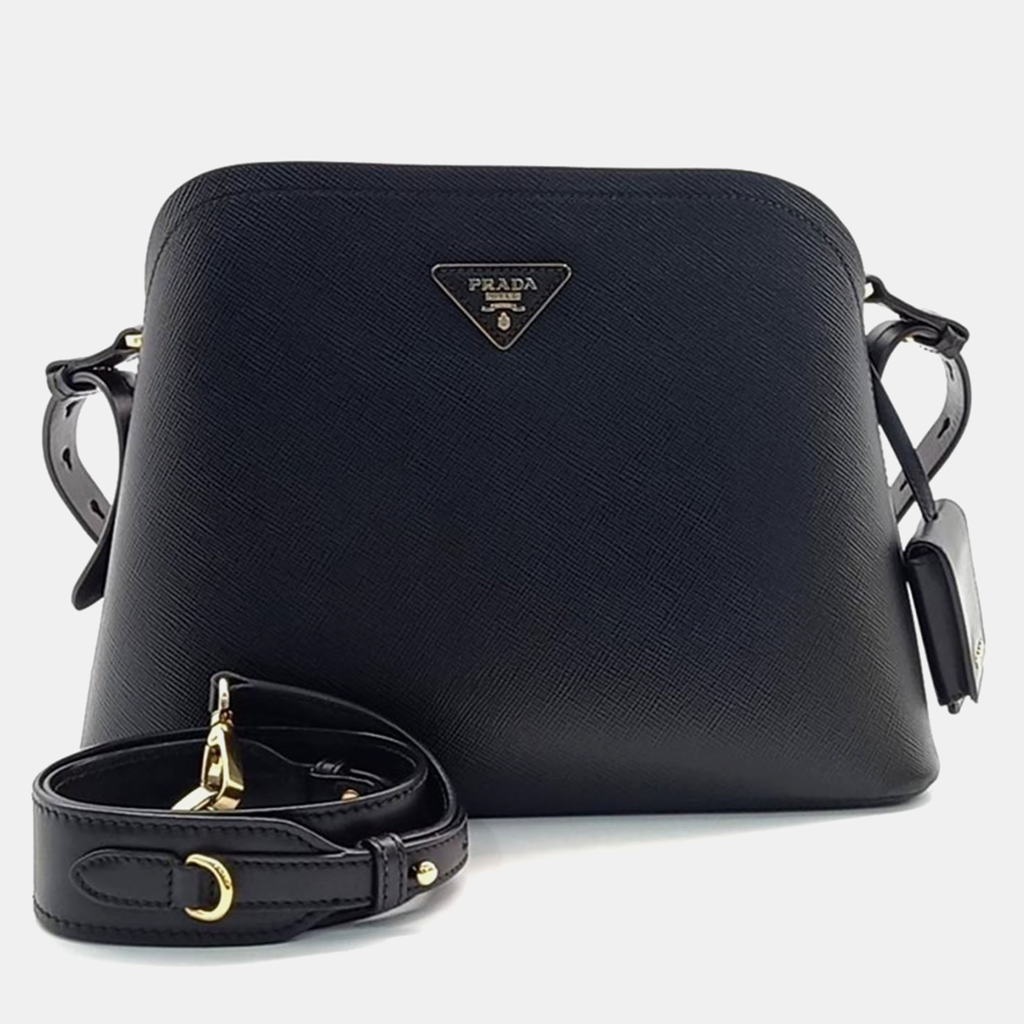 Pre-owned Prada Saffiano Matinee Tote & Shoulder Bag In Black