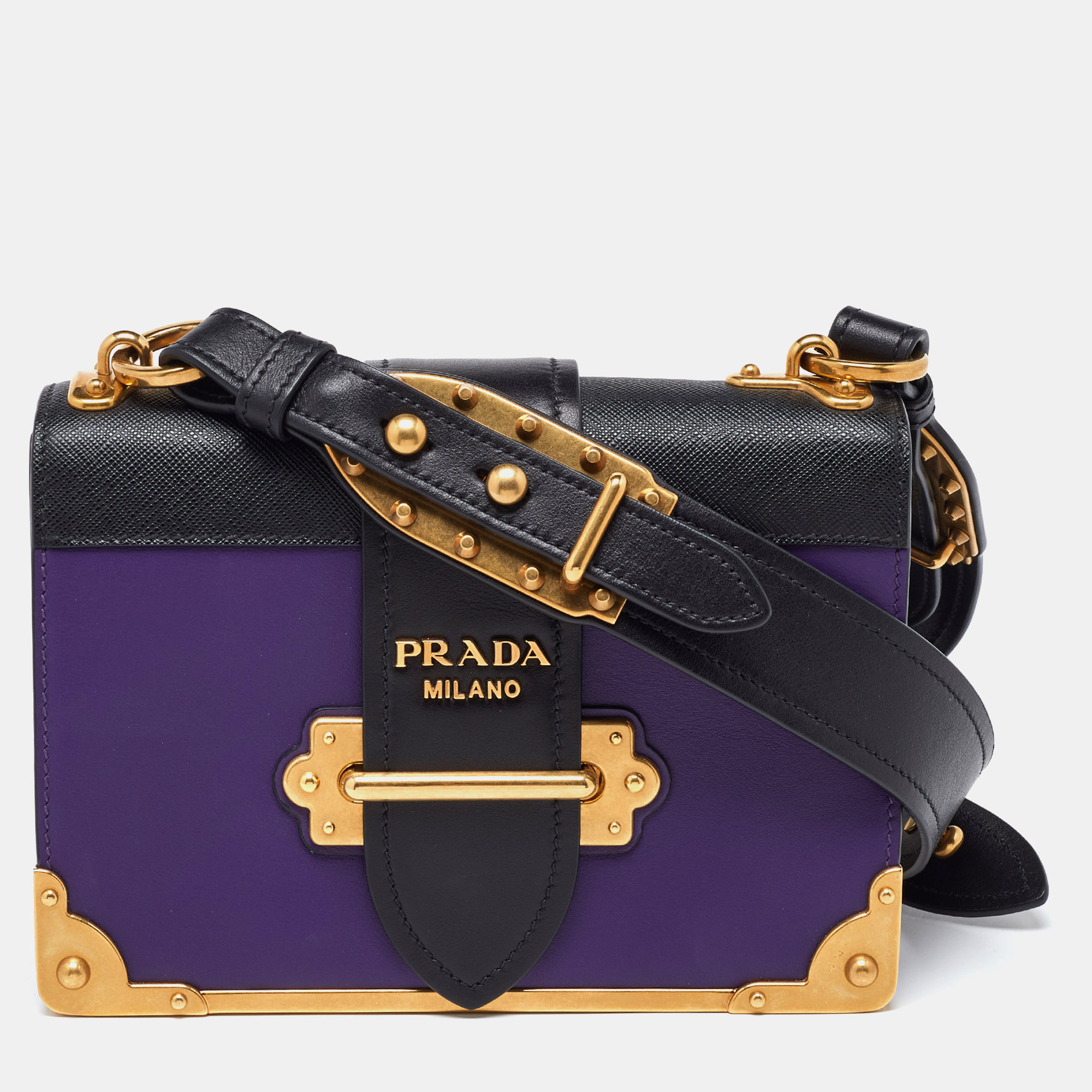

Prada Violet/Black Saffiano Leather Cahier Flap Shoulder Bag, Purple
