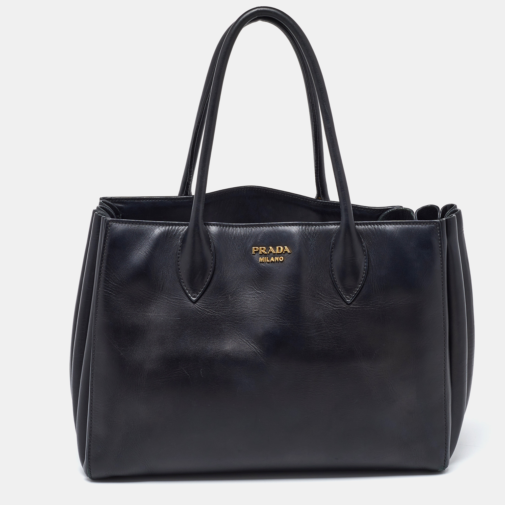Pre-owned Prada Black Leather City Bibliotheque Tote