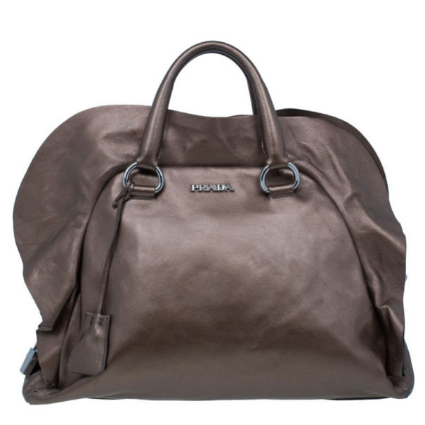 Pre Owned Prada Bronze Metallic Nappa Ruffle Bag
