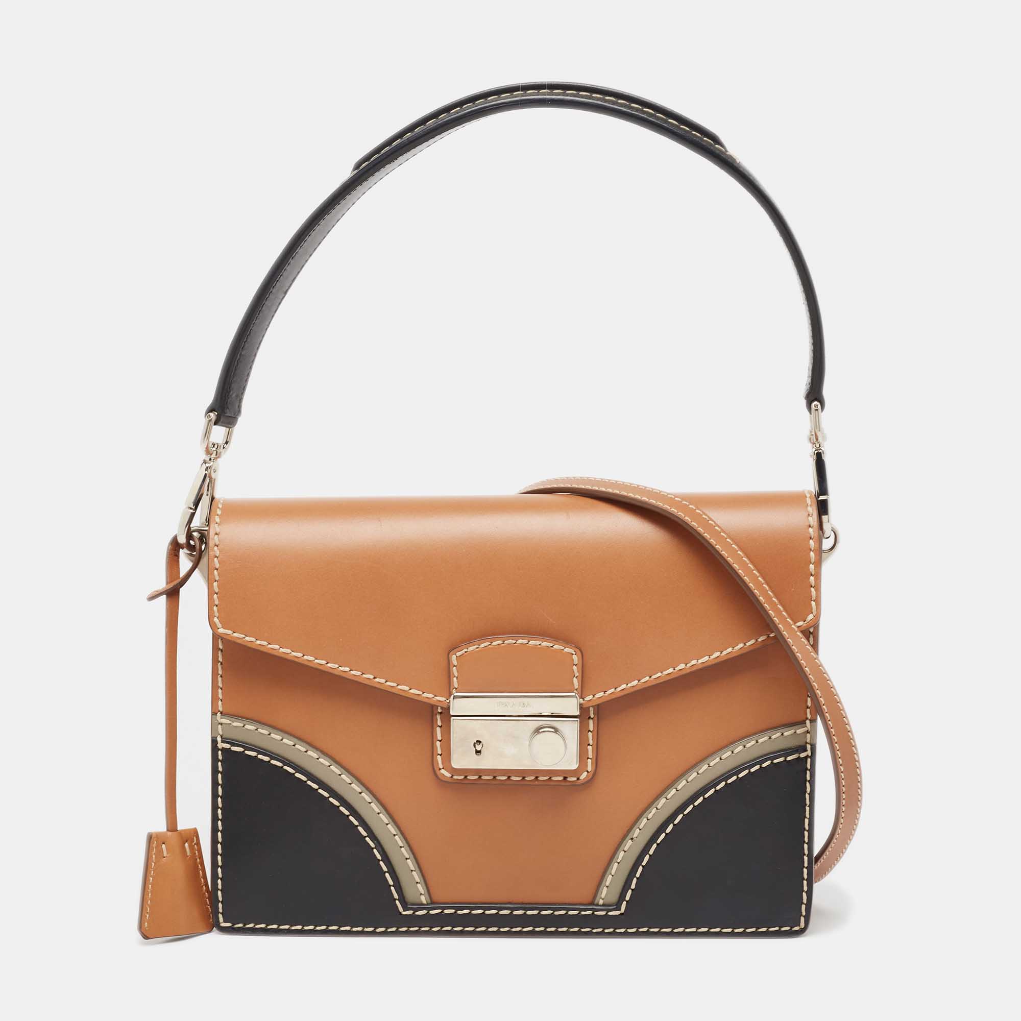 

Prada Tricolor Vitello Leather Sound Flap Top Handle Bag, Multicolor