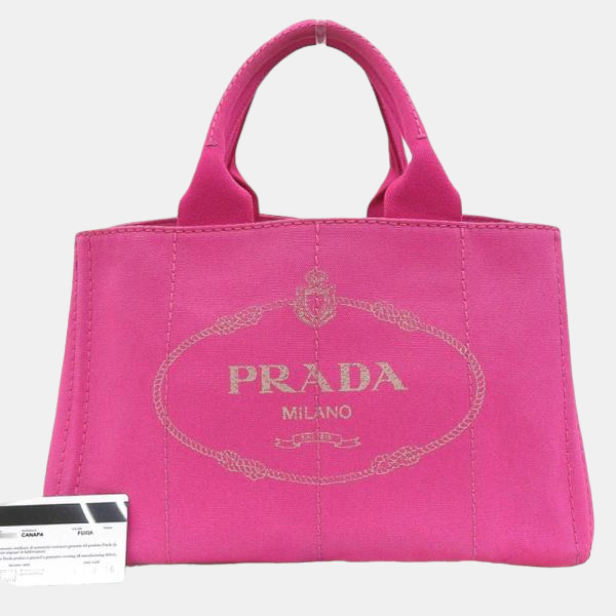 

Prada Pink Canvas Canapa Logo Handbag