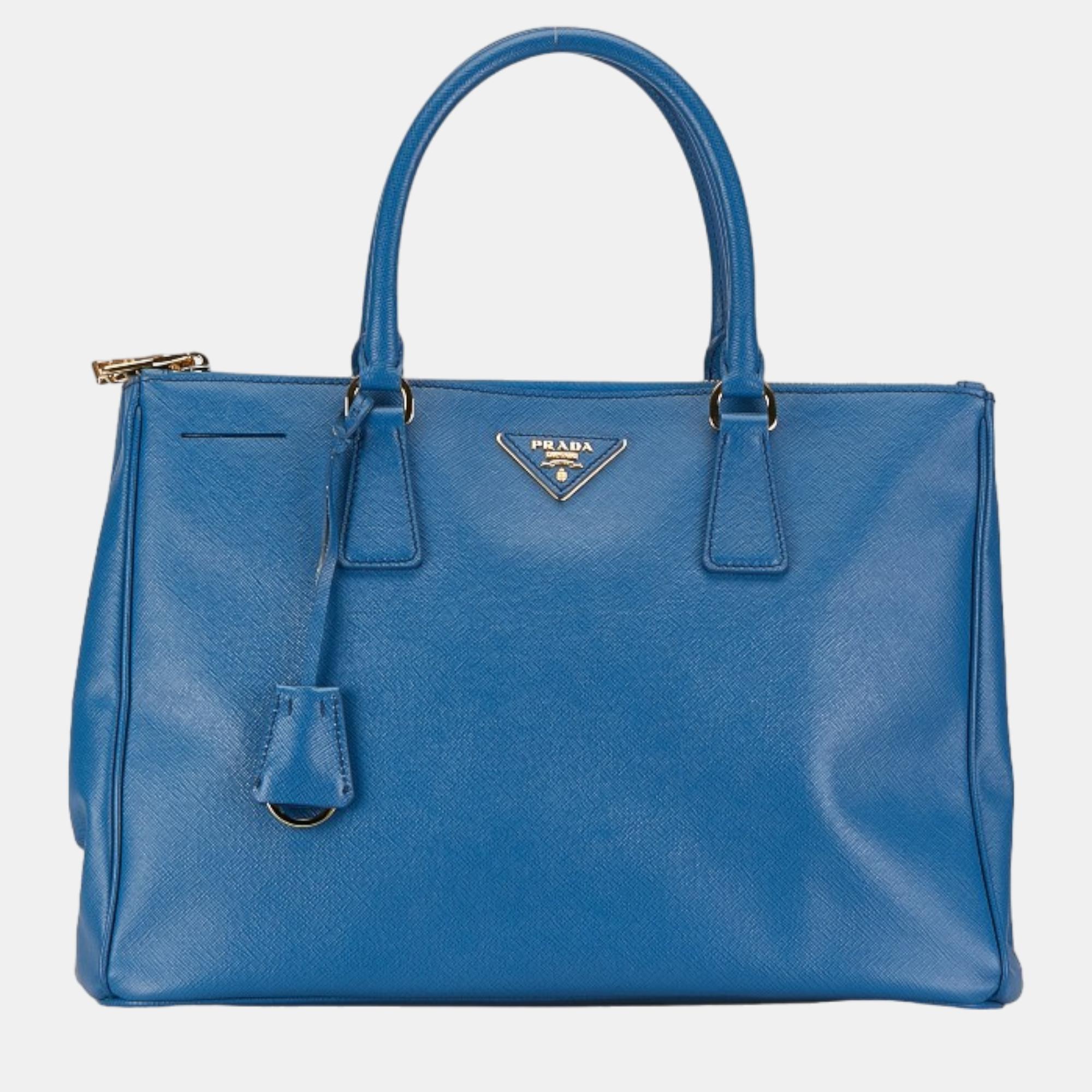 

Prada Blue Leather Saffiano Lux Galleria Medium Tote Handbag