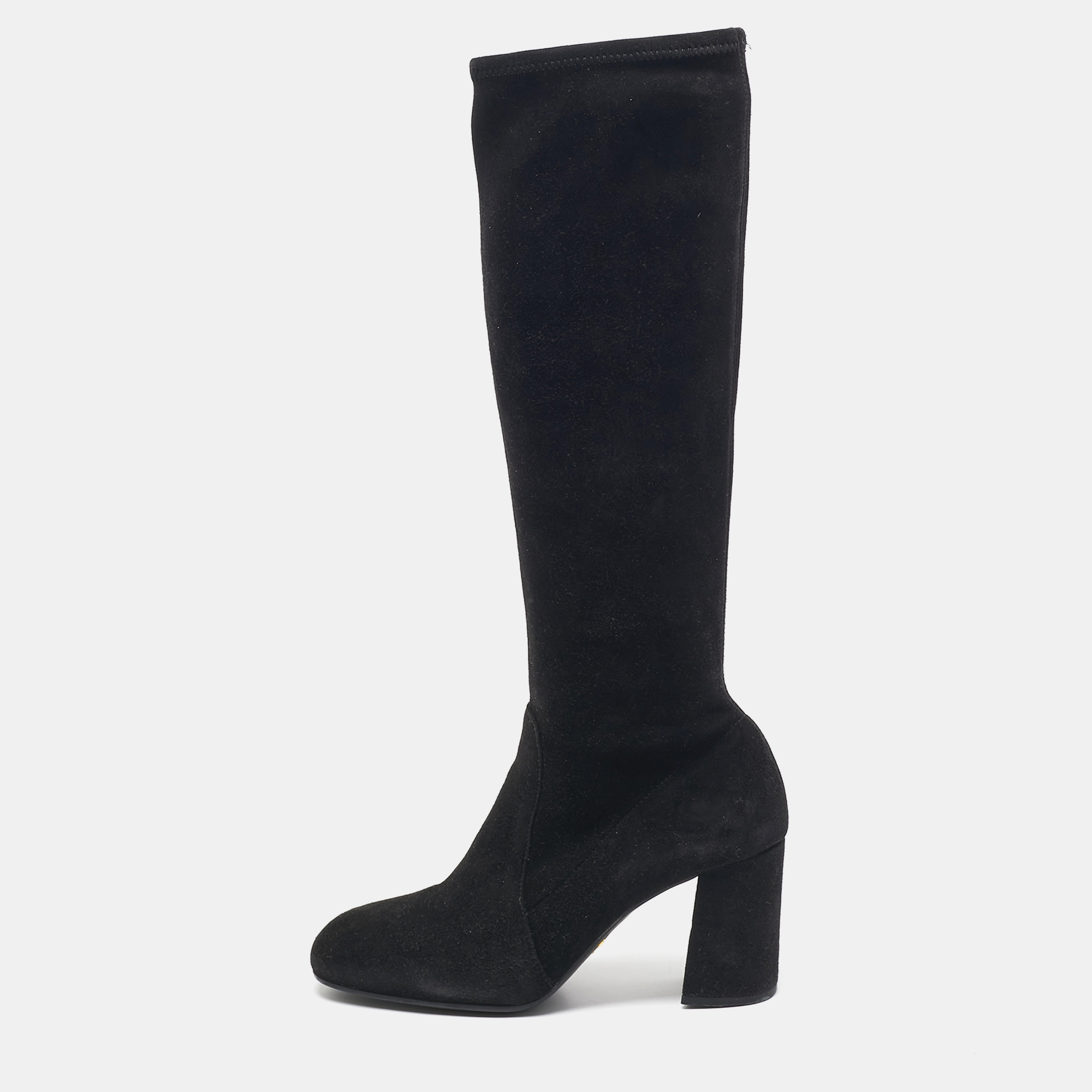 

Prada Black Suede Knee Length Block Heel Boots Size