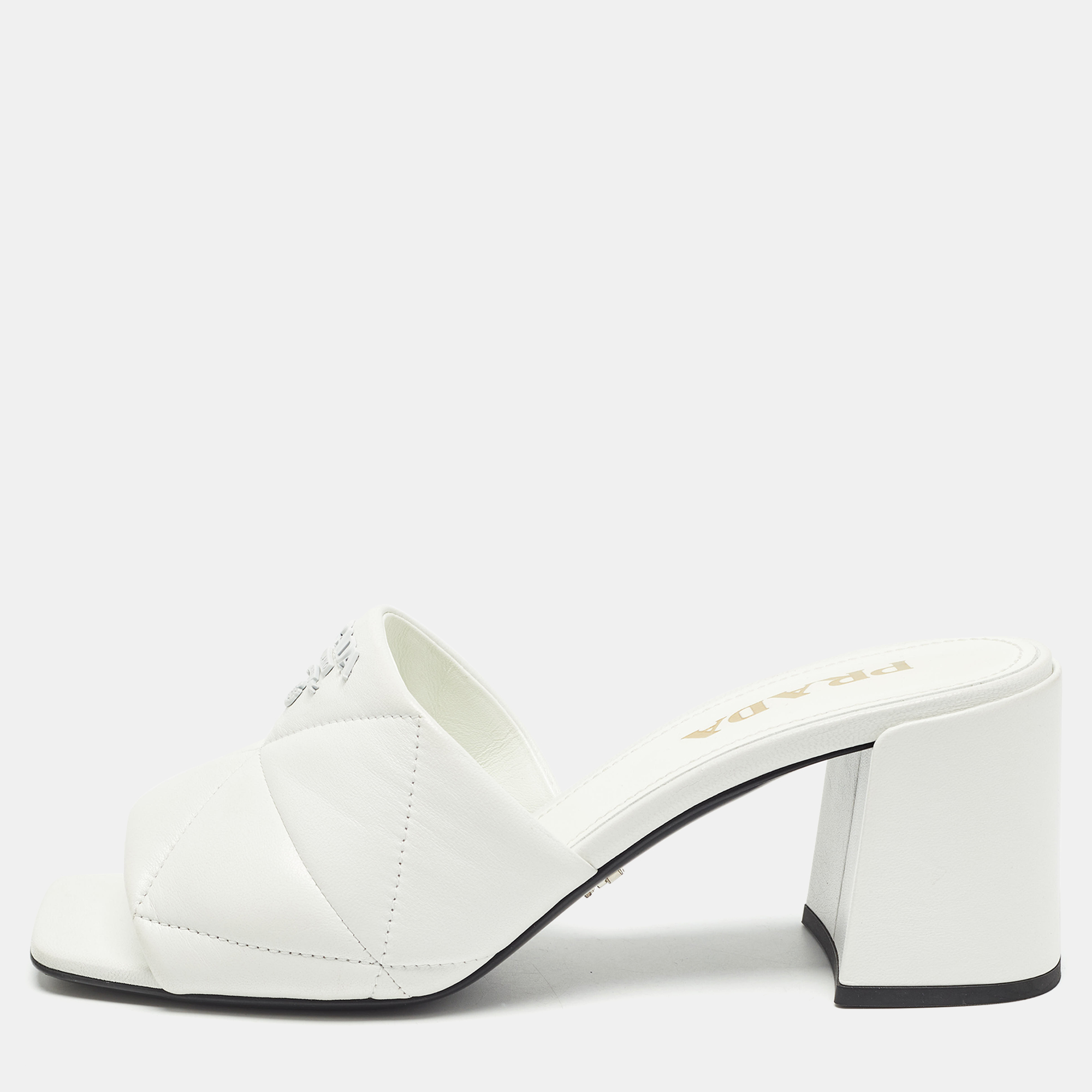 

Prada White Quilted Leather Slide Sandals Size