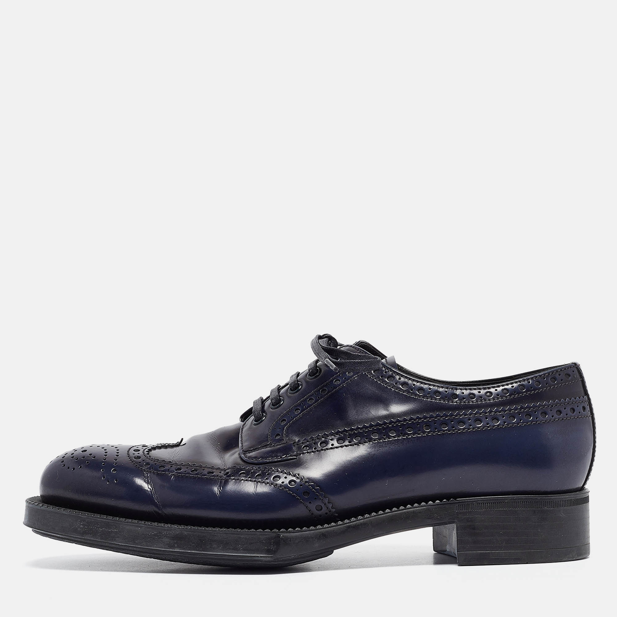 

Prada Navy Blue Patent Leather Lace Up Derby Size