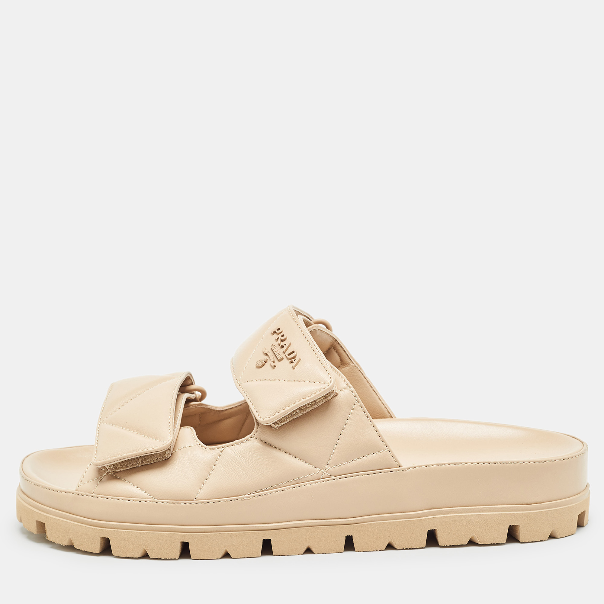 

Prada Beige Nappa Leather Slide Sandals Size