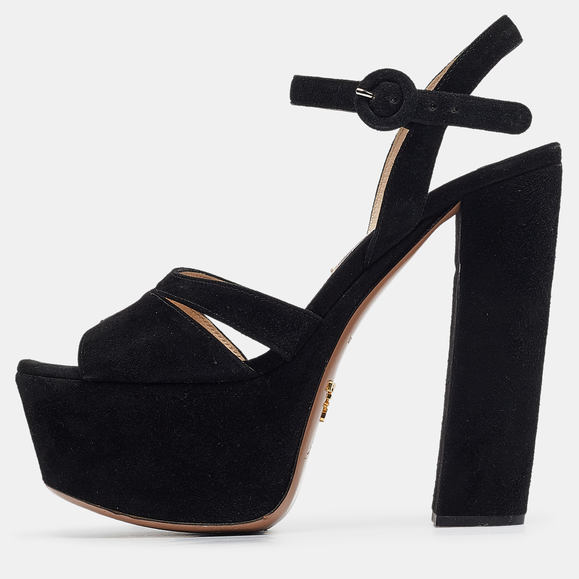 

Prada Black Suede Platform Ankle Strap Sandals Size