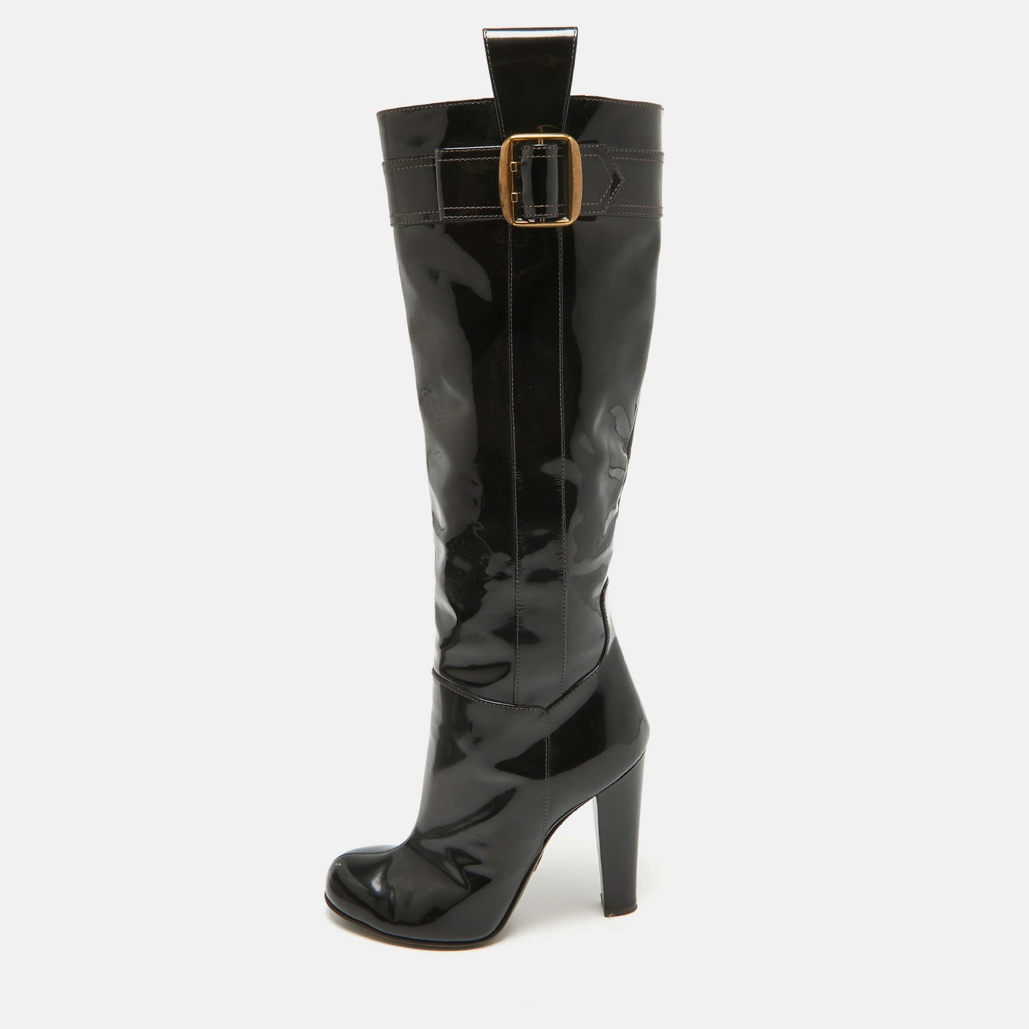 

D&G Black Patent Leather Buckle Detail Over The Knee Length Boots Size