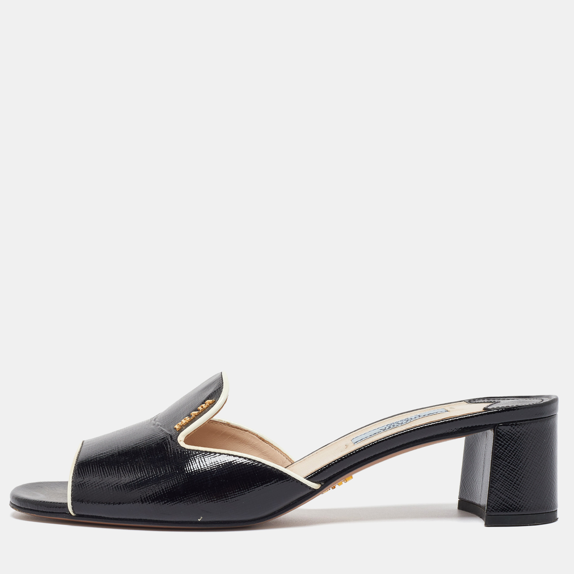 

Prada Black Patent Leather Slide Mule Sandals Size