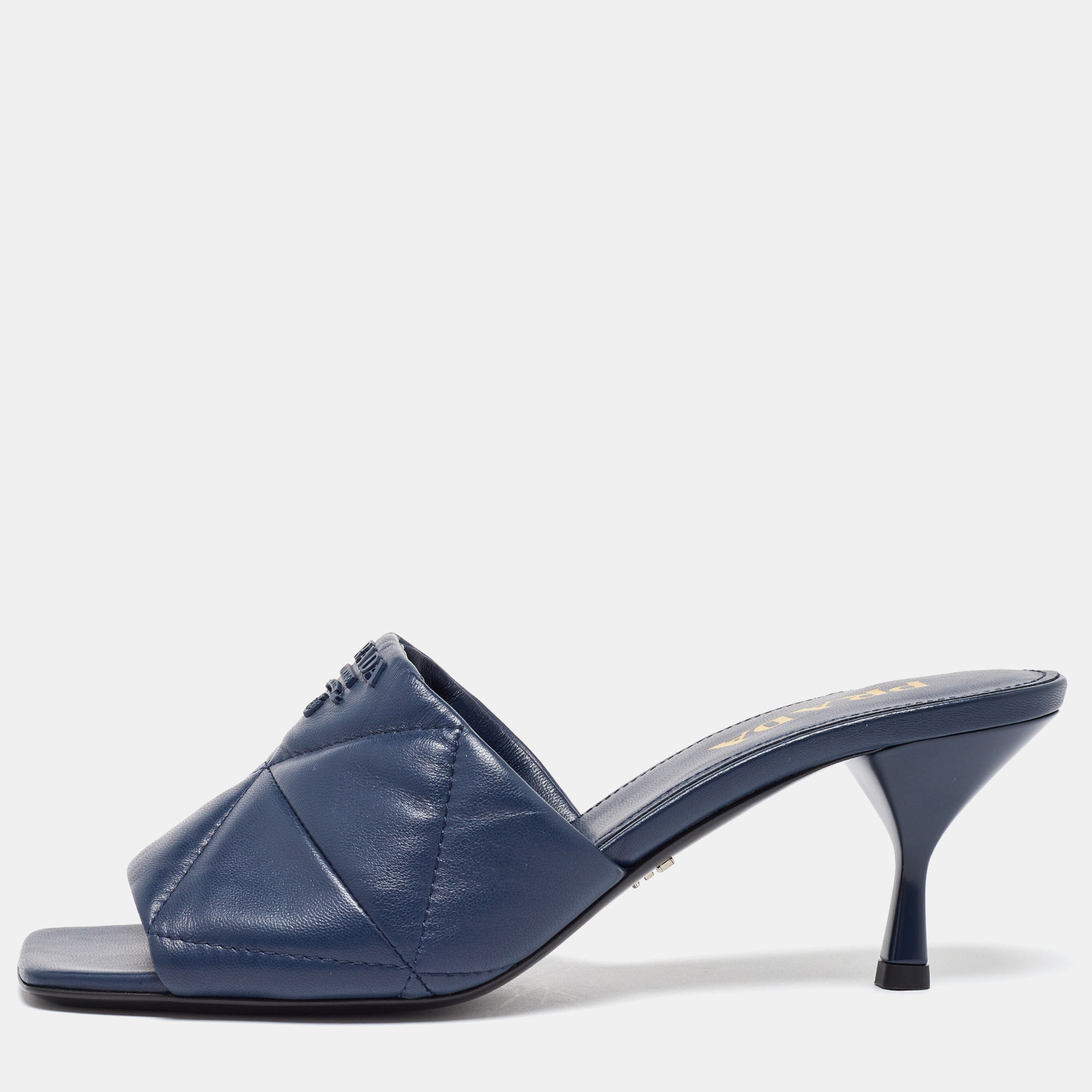 

Prada Blue Quilted Leather Slide Sandals Size