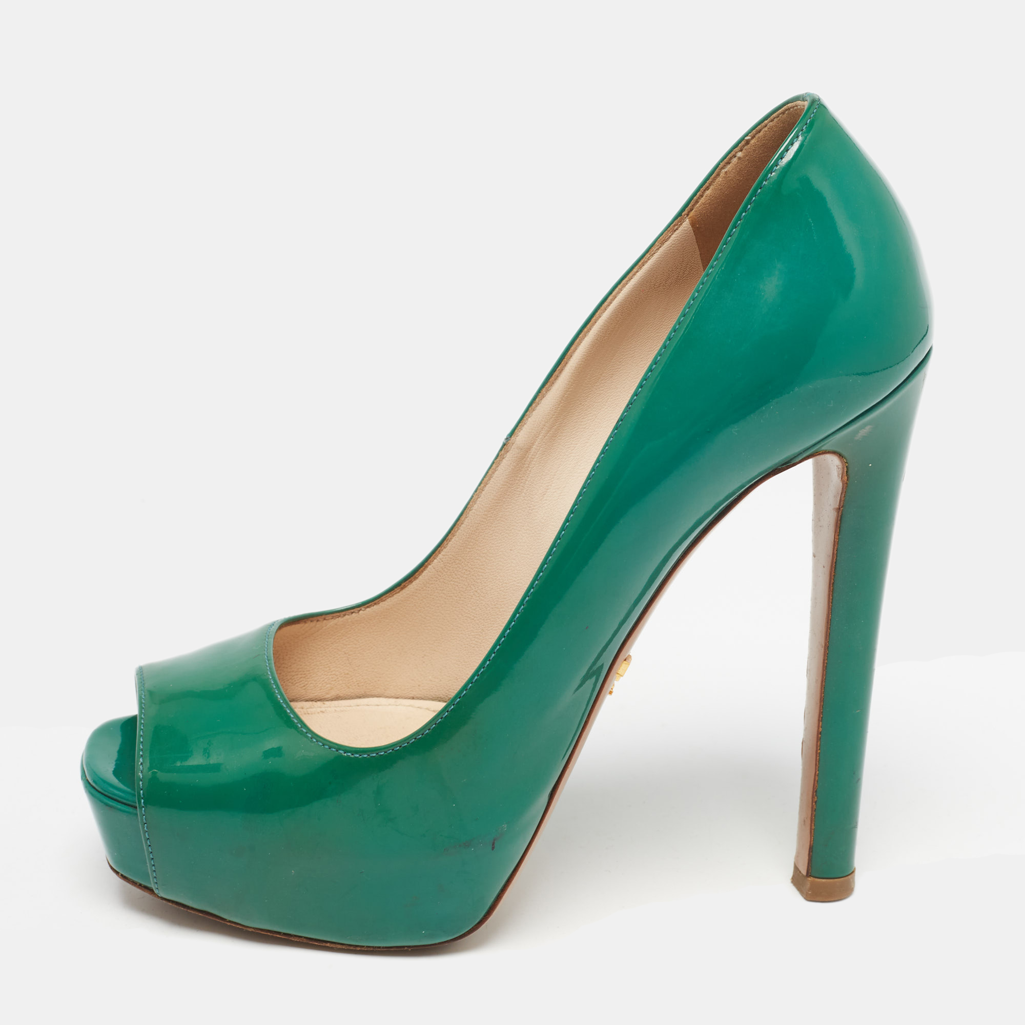 

Prada Green Patent Leather Peep Toe Pumps Size