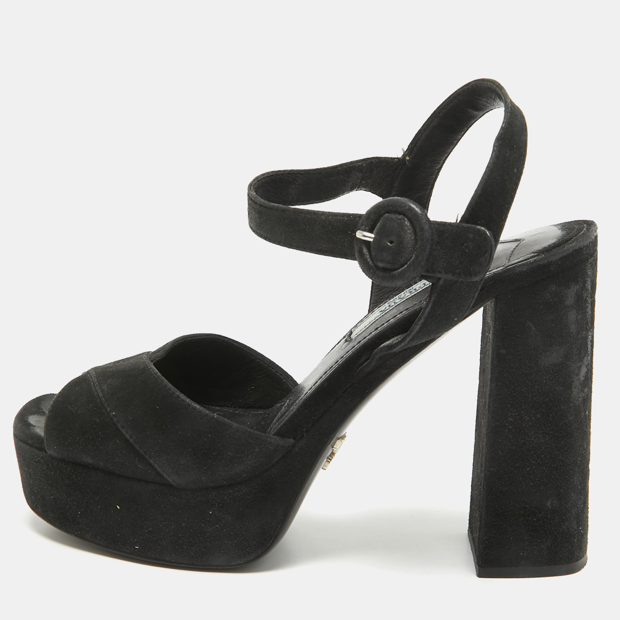 Pre-owned Prada Black Suede Platform Ankle Strap Sandals Size 35.5