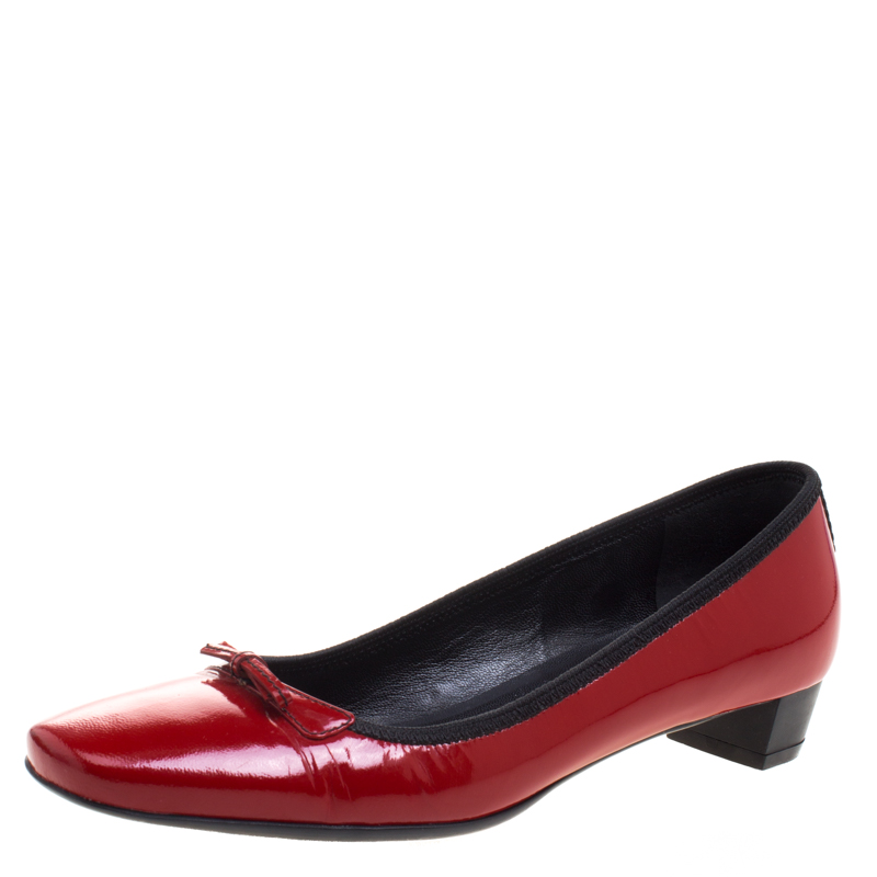 Pre Owned Prada Red Patent Leather Bow Ballet Flats Size 37