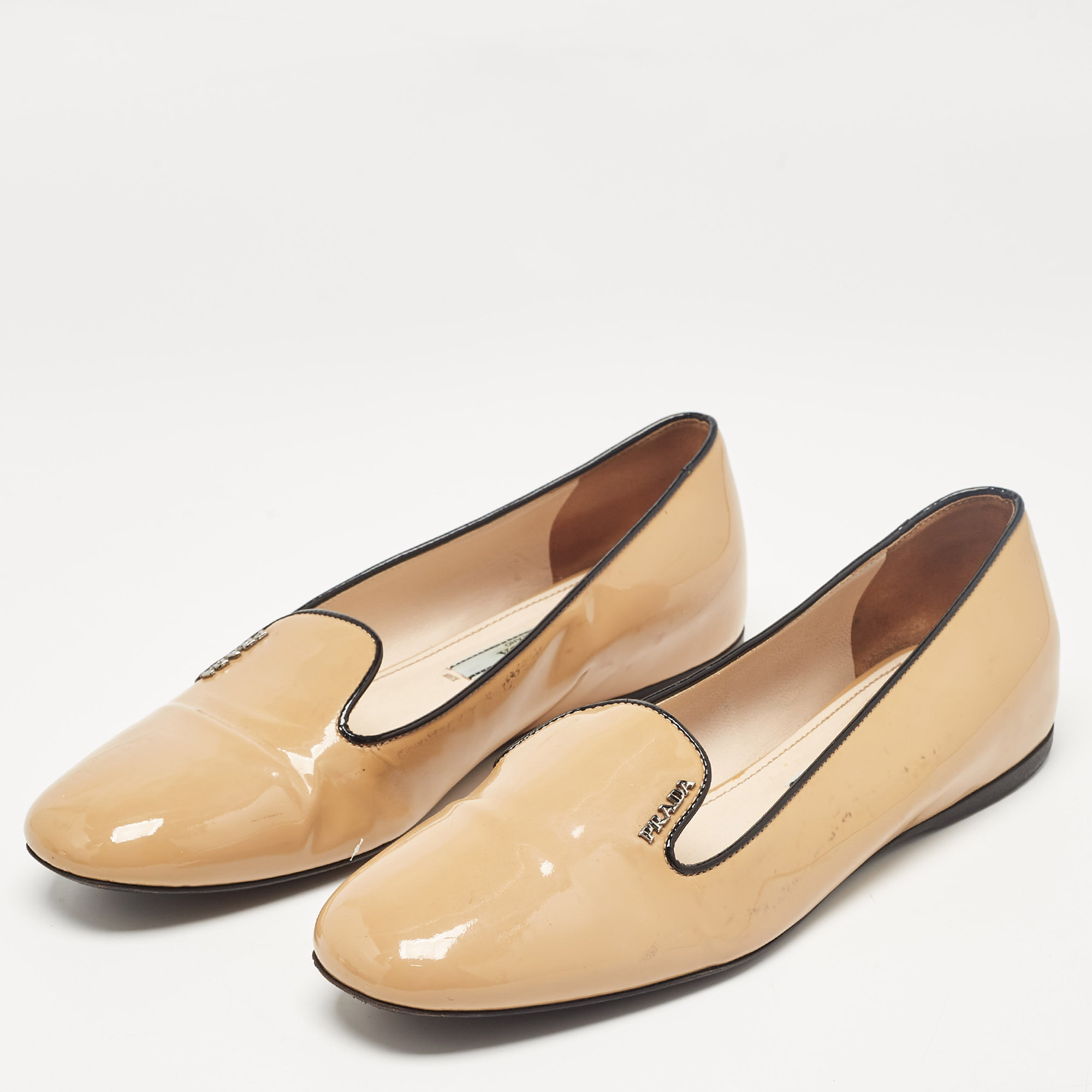 Prada Beige Patent Leather Smoking Slippers Size 36.5 