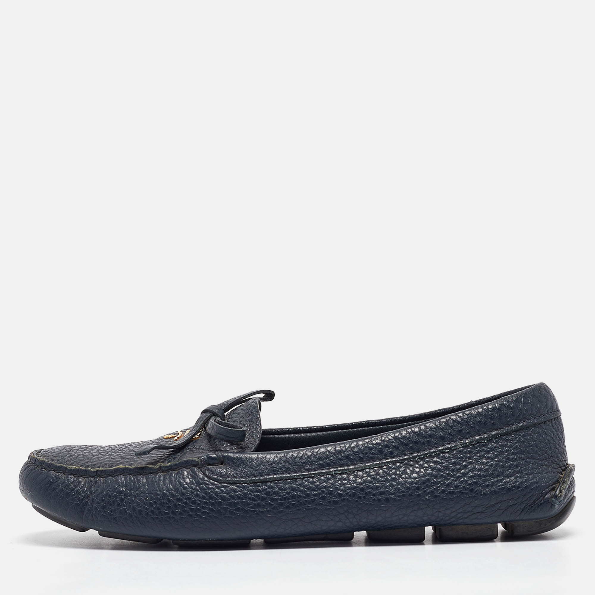 

Prada Navy Blue Leather Slip On Loafers Size