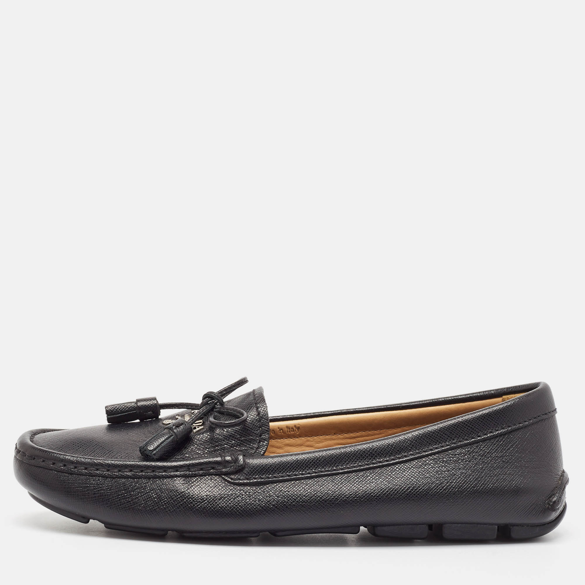 

Prada Black Leather Slip On Loafers Size