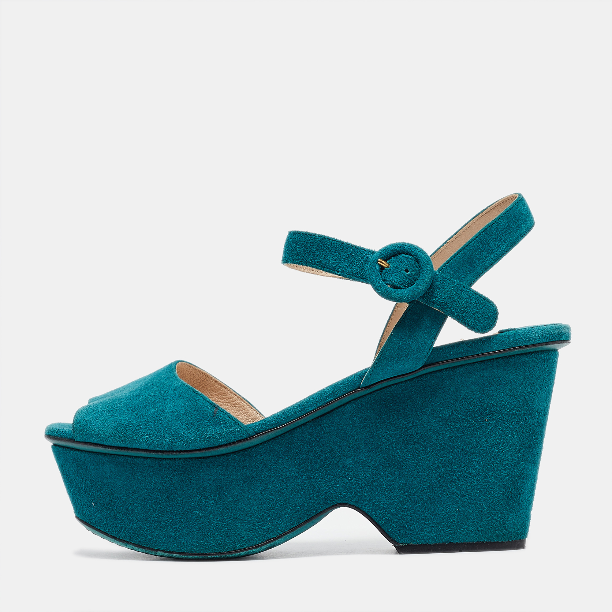 

Prada Teal Suede Platform Ankle Strap Sandals Size, Green