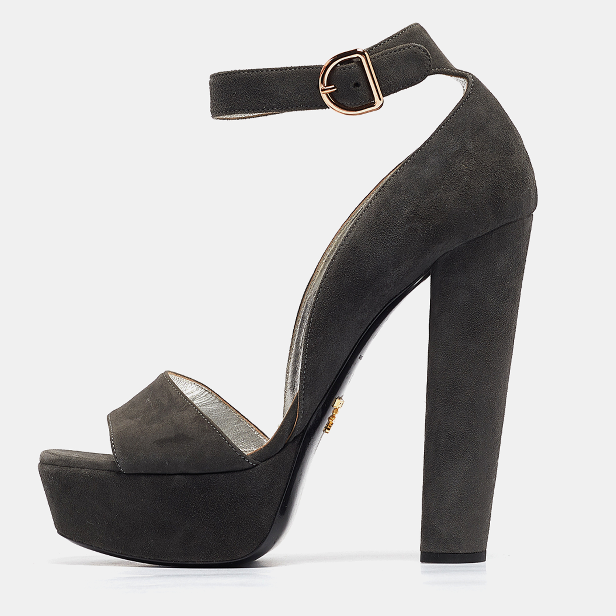 

Prada Grey Suede Platform Ankle Strap Sandals Size