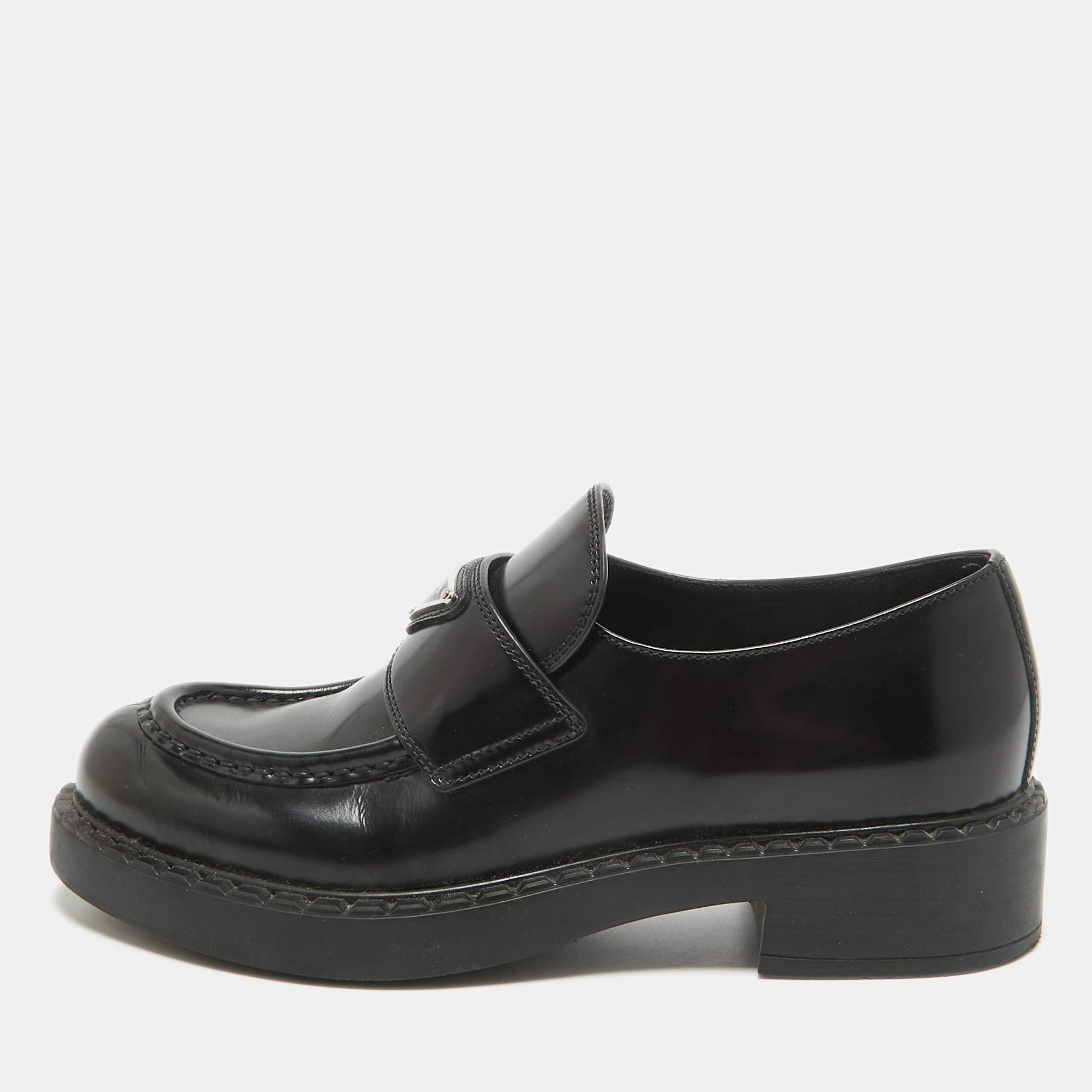 

Prada Black Brushed Leather Slip On Loafers Size